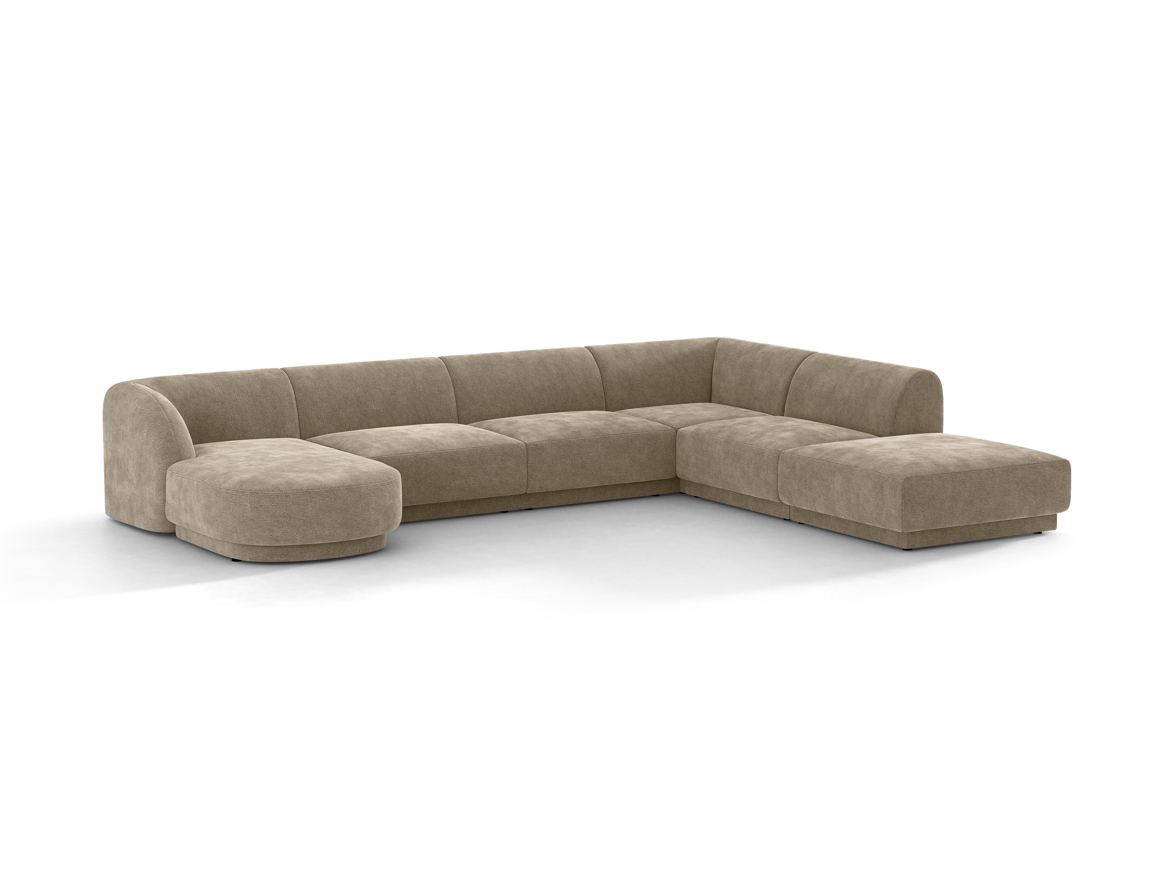 Rechtsseitige panoramische 6-Sitzer-Eckcouch MILEY beige samtig