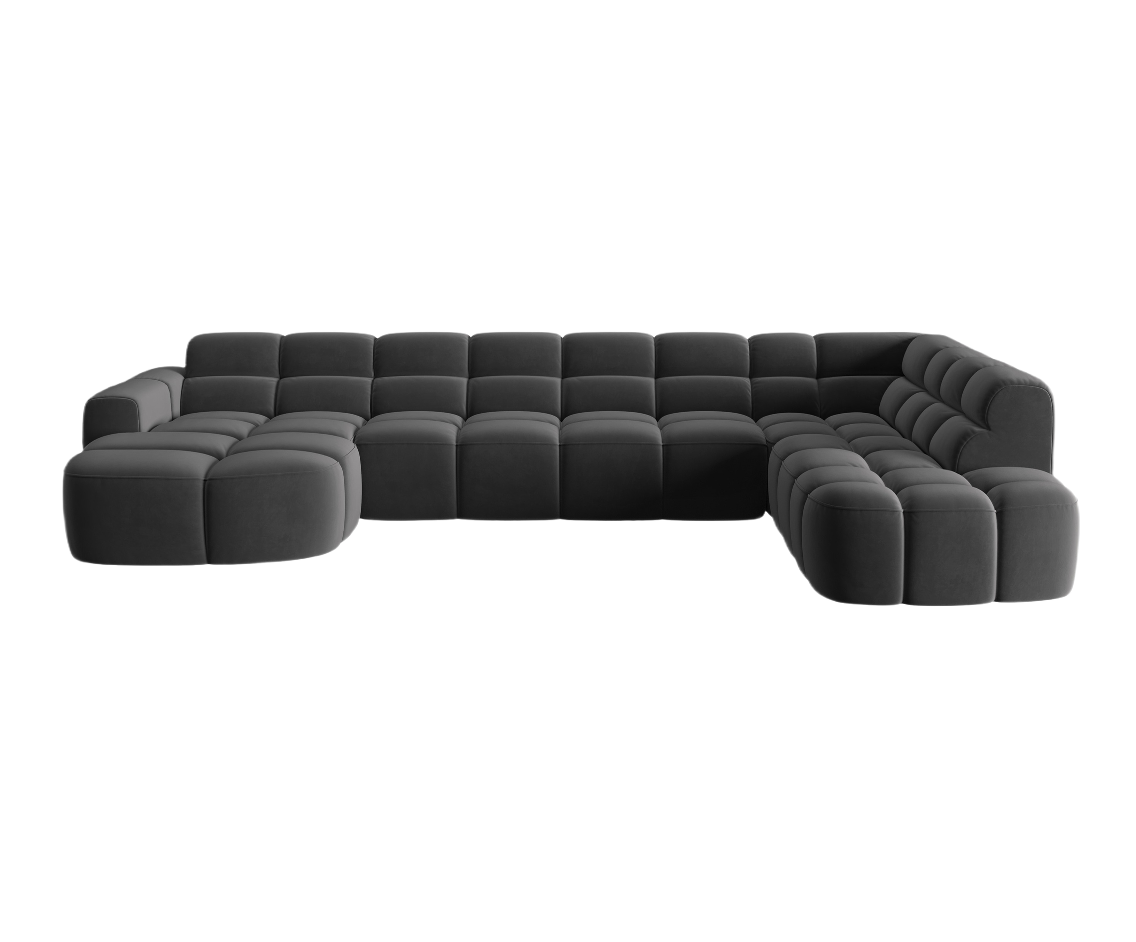 Velvet panoramic corner sofa right side LISA dark gray