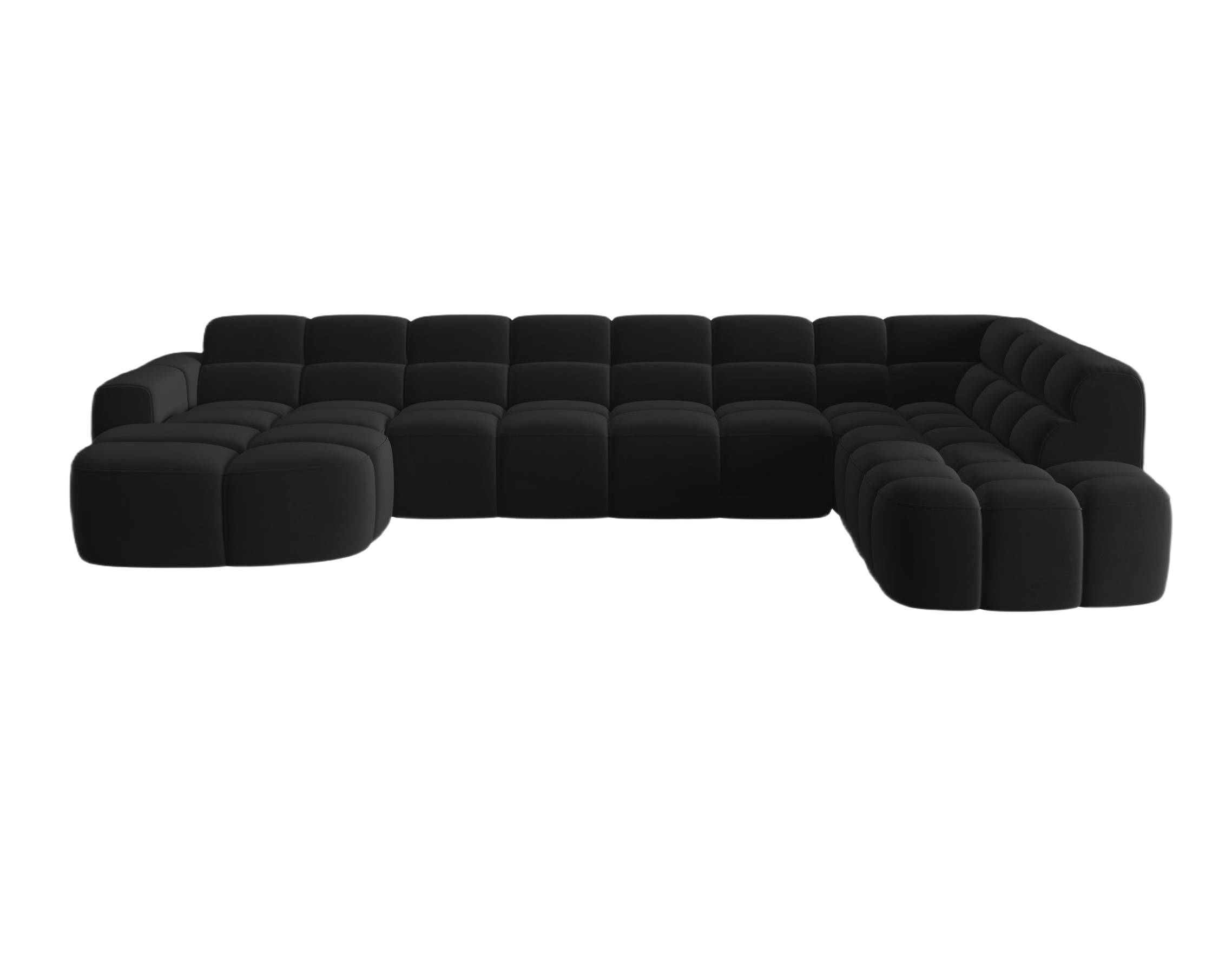 Black velvet panoramic right-sided corner sofa LISA
