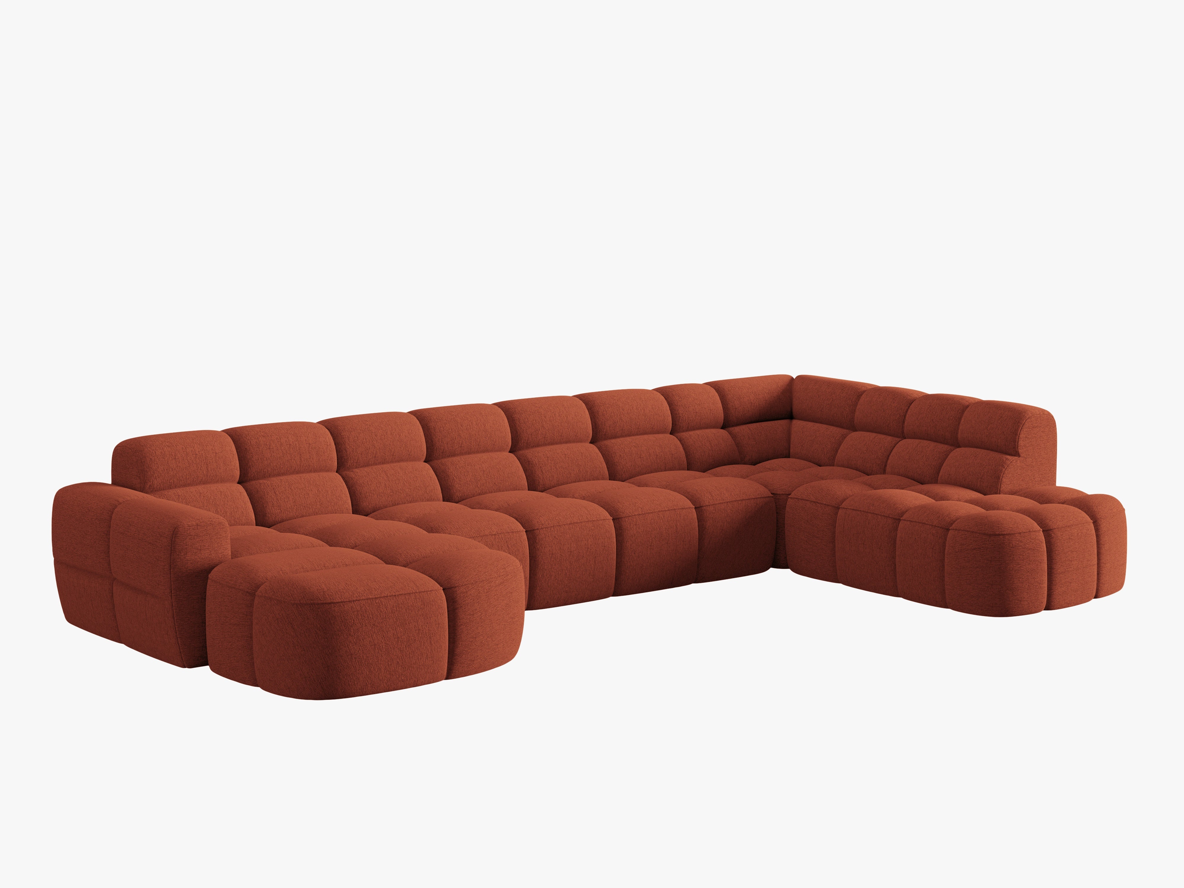 Right-facing panoramic corner sofa LISA terracotta chenille