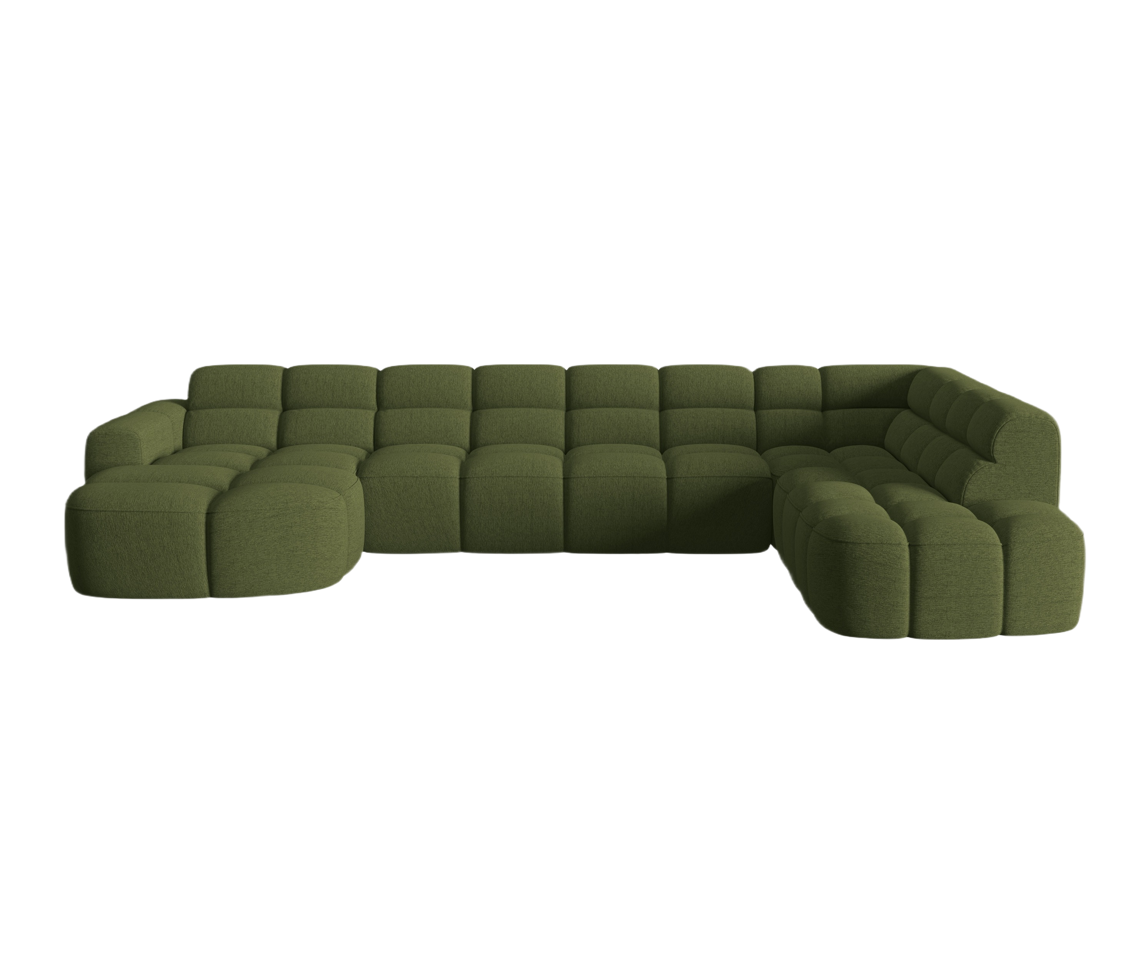 Right-facing panoramic corner sofa LISA green chenille