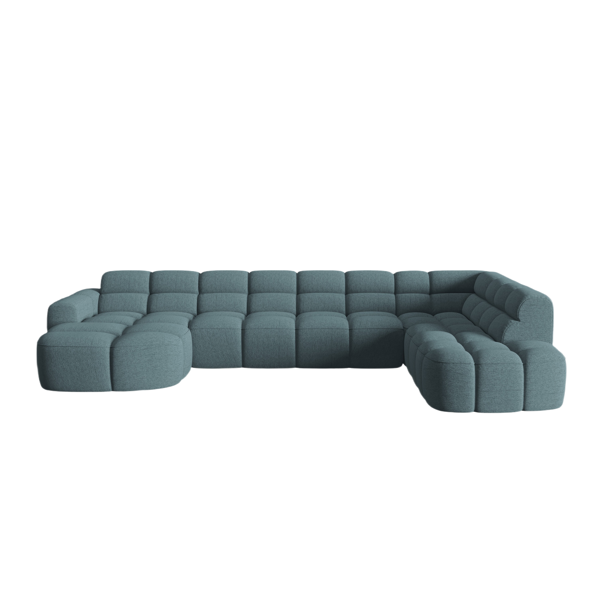 Right-facing panoramic corner sofa LISA light blue chenille
