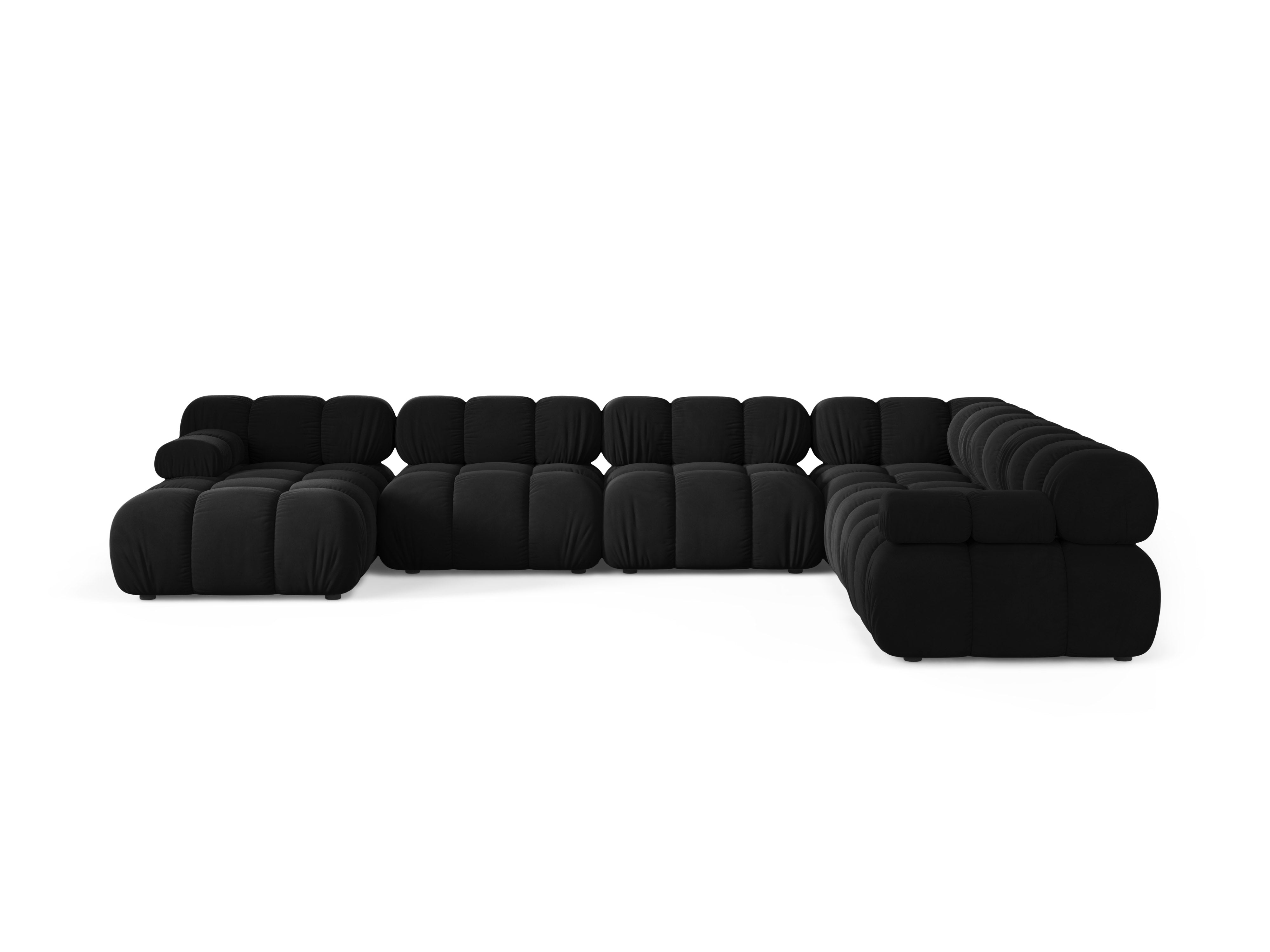 Panoramischer Samt-Ecksofa BELLIS rechtsseitig in Schwarz