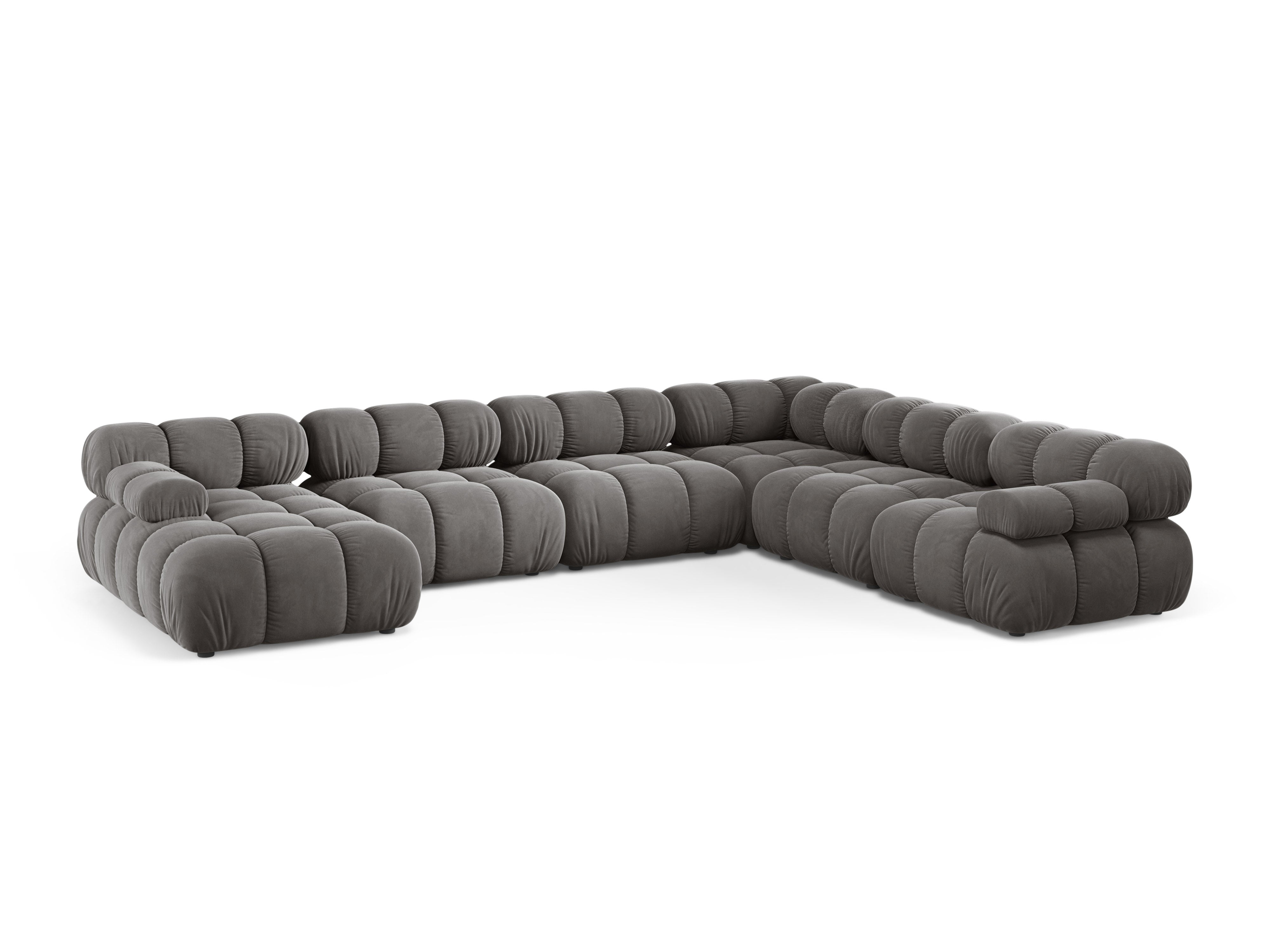 Panoramischer Samt-Ecksofa BELLIS rechtsseitig in Grau