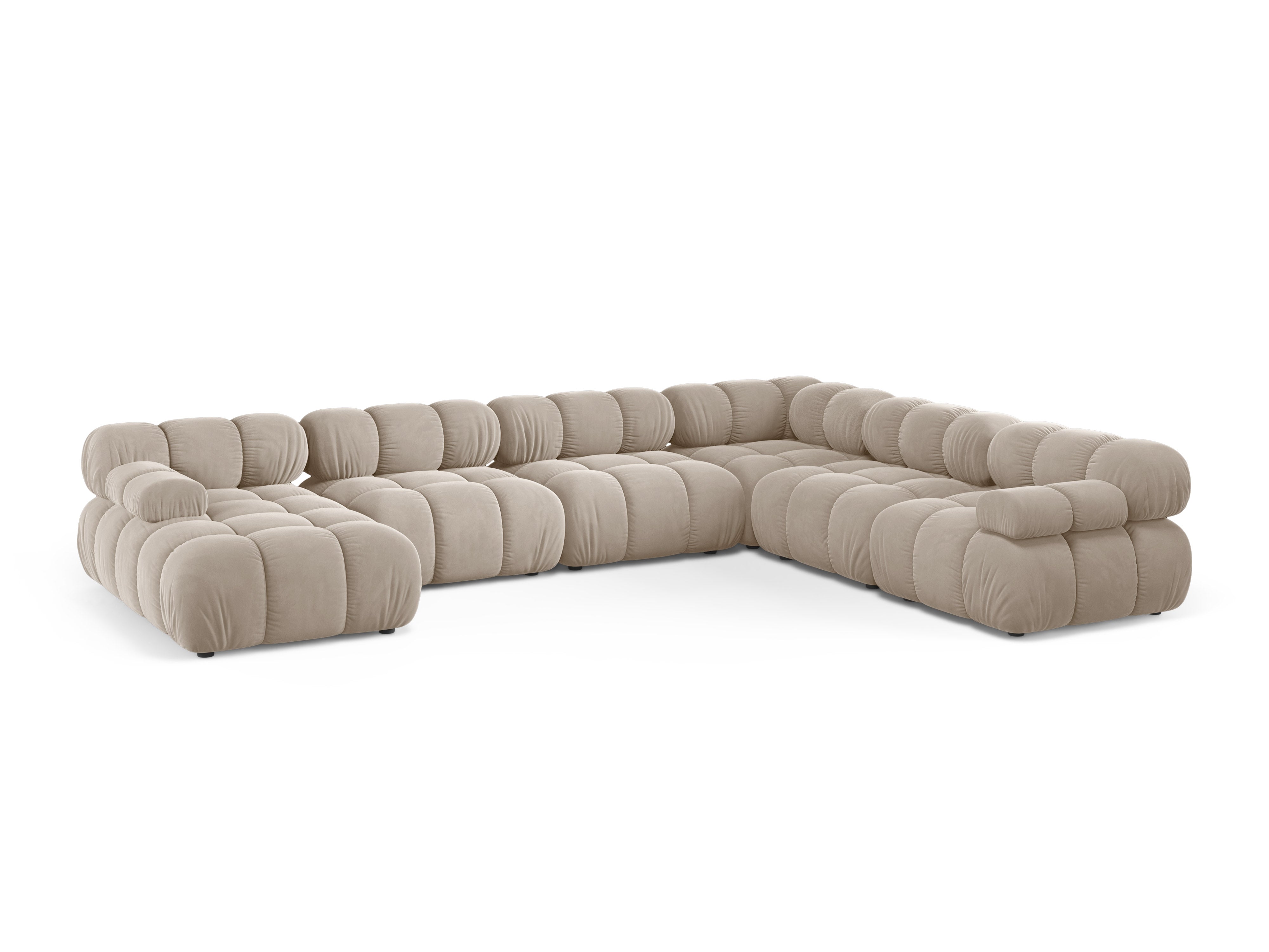 Panoramischer Samt-Ecksofa BELLIS rechtsseitig in Beige