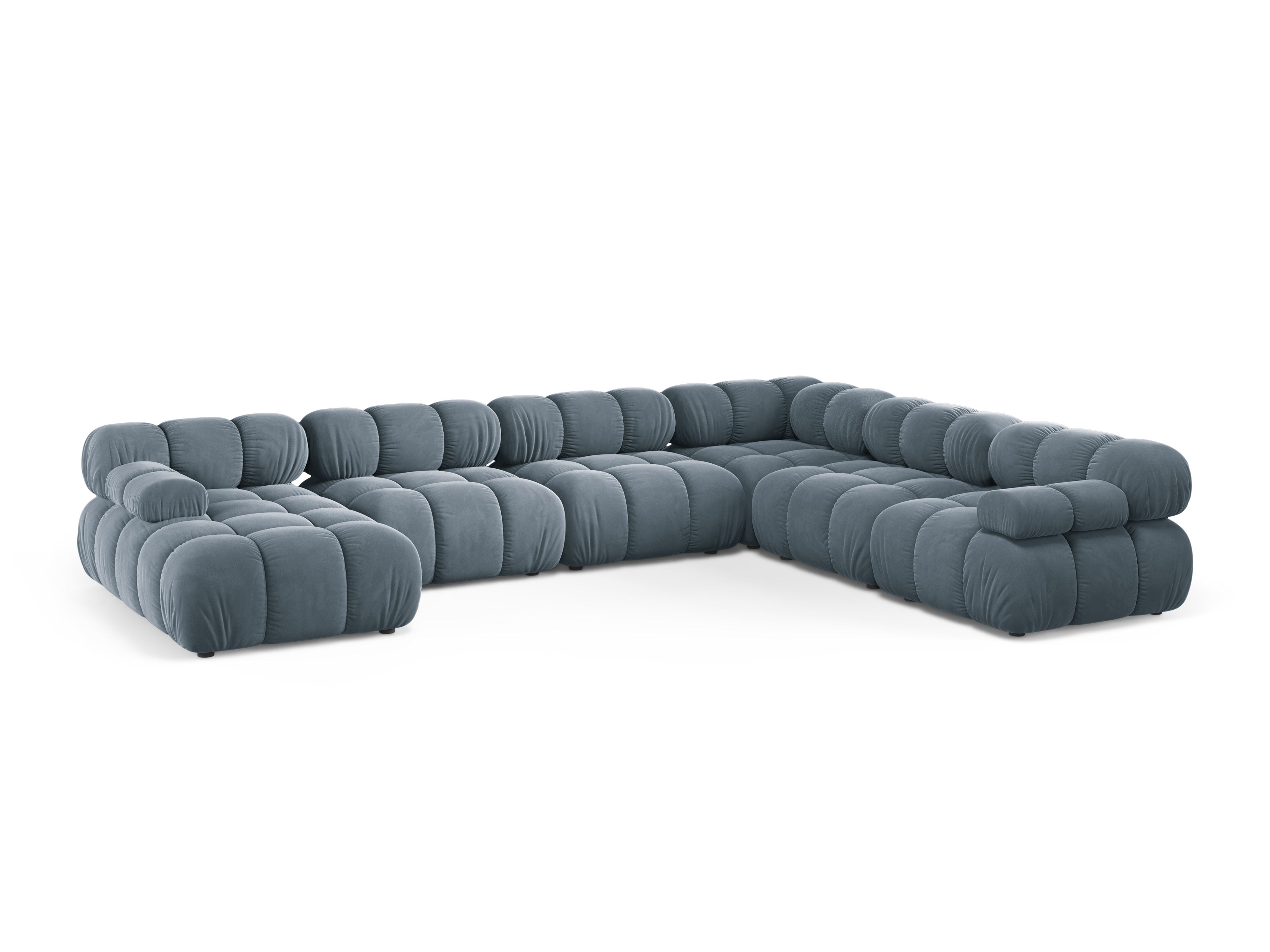 Panoramischer Samt-Ecksofa BELLIS rechtsseitig in Blau