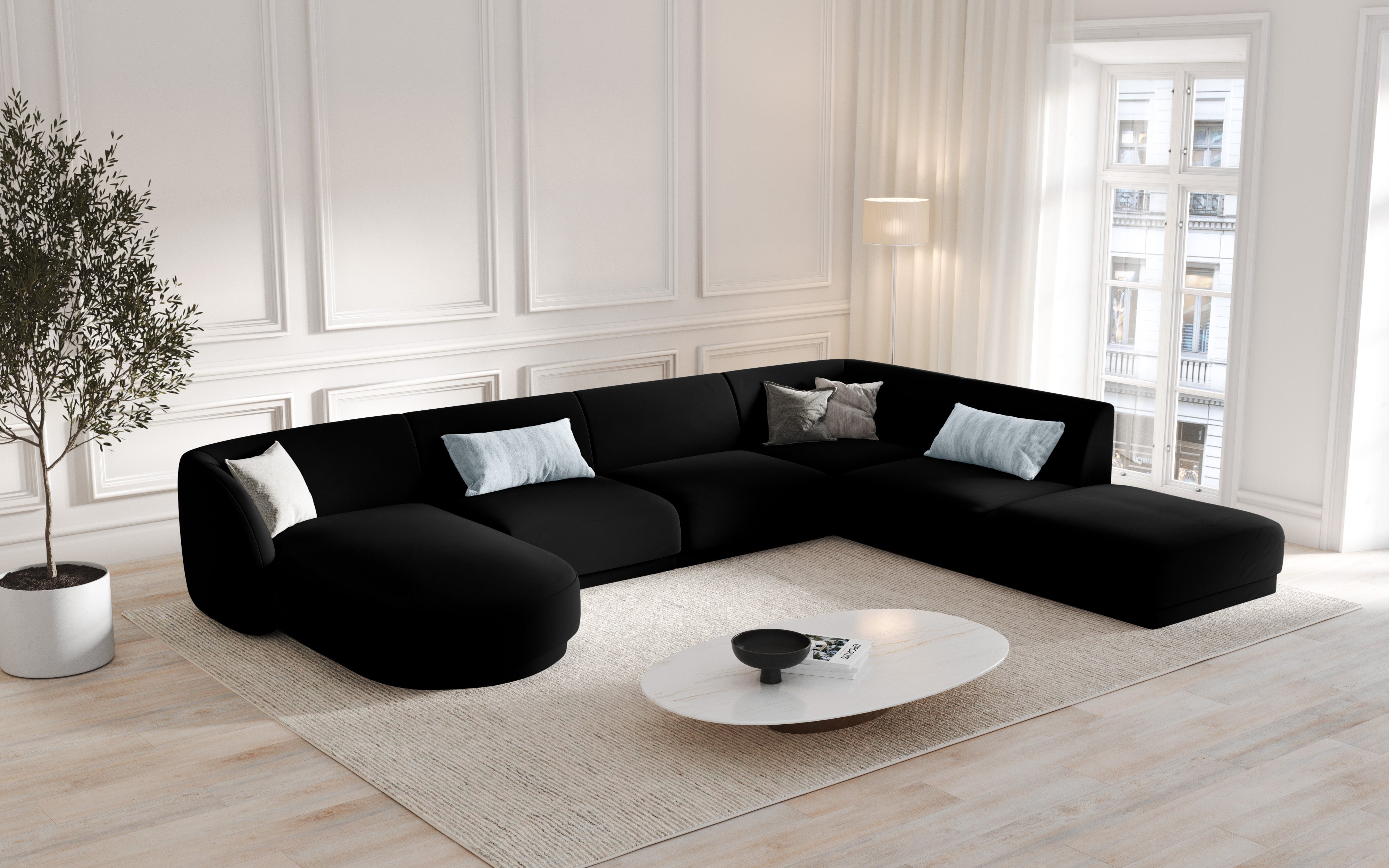 Symmetrische 5-Sitzer-Eckcouch MILEY schwarzes Boucle