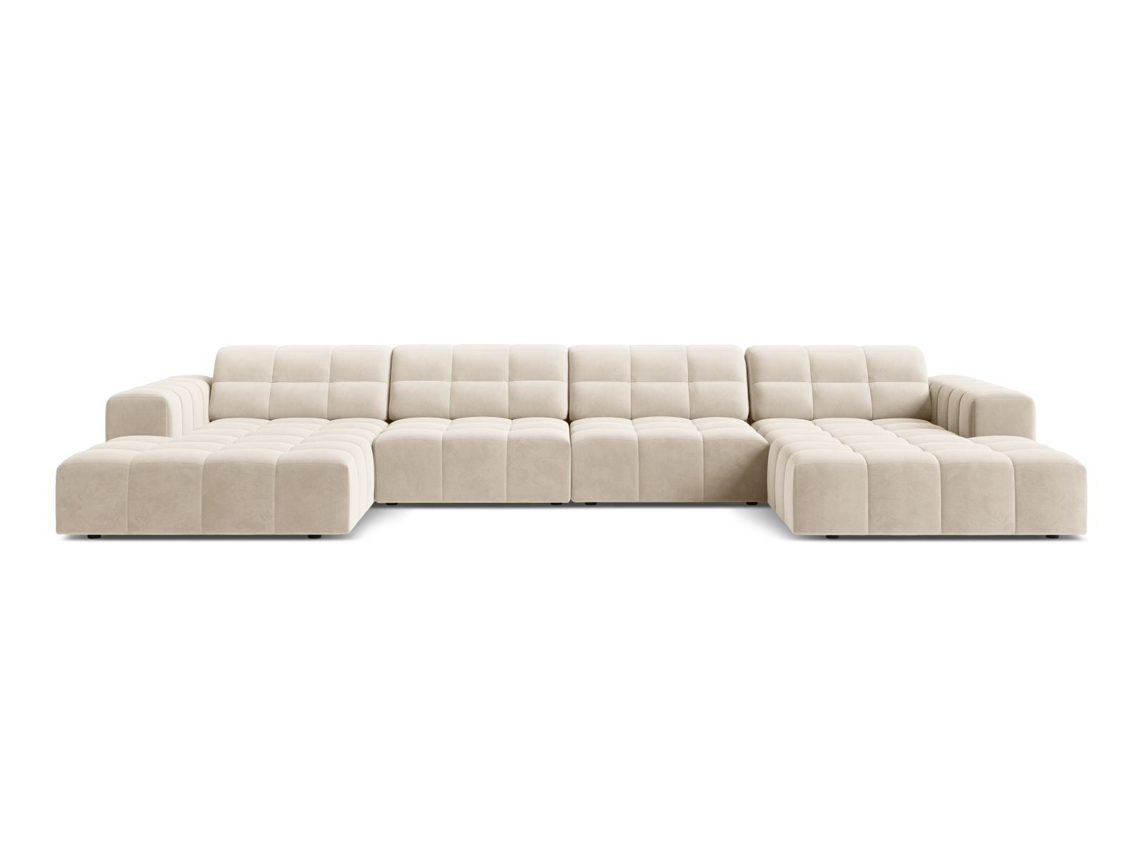 Sofa aksamitna panoramiczna 6-osobowa JENNIFER jasnobeżowy Bluvel – Micadoni