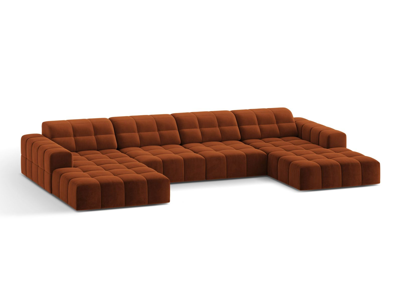 Sofa aksamitna panoramiczna 6-osobowa JENNIFER terakota Bluvel – ujęcie boczne