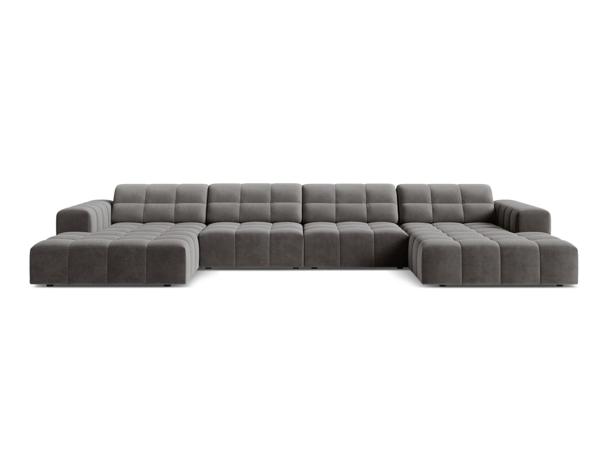Sofa aksamitna panoramiczna 6-osobowa JENNIFER jasnoszary Bluvel – Micadoni