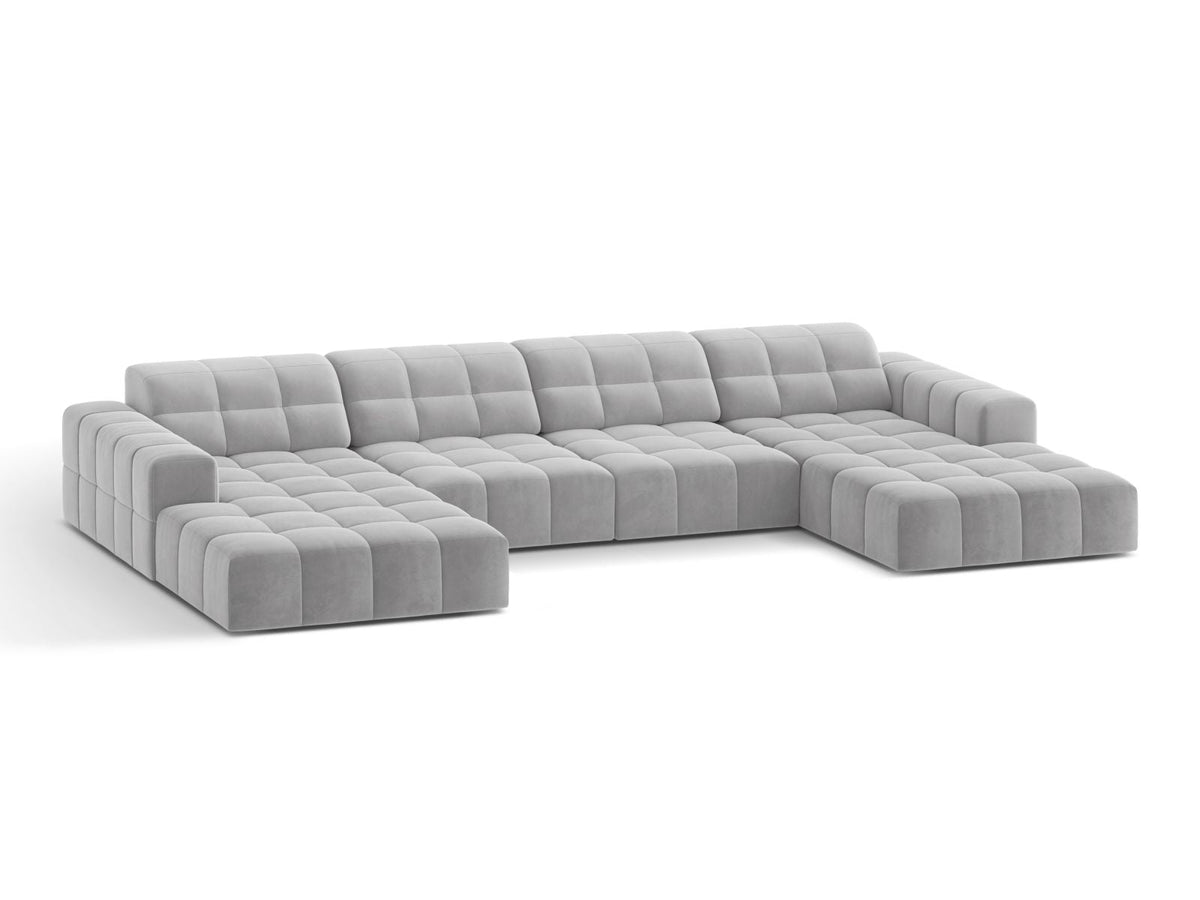 Sofa aksamitna panoramiczna 6-osobowa JENNIFER srebrny Bluvel – ujęcie boczne