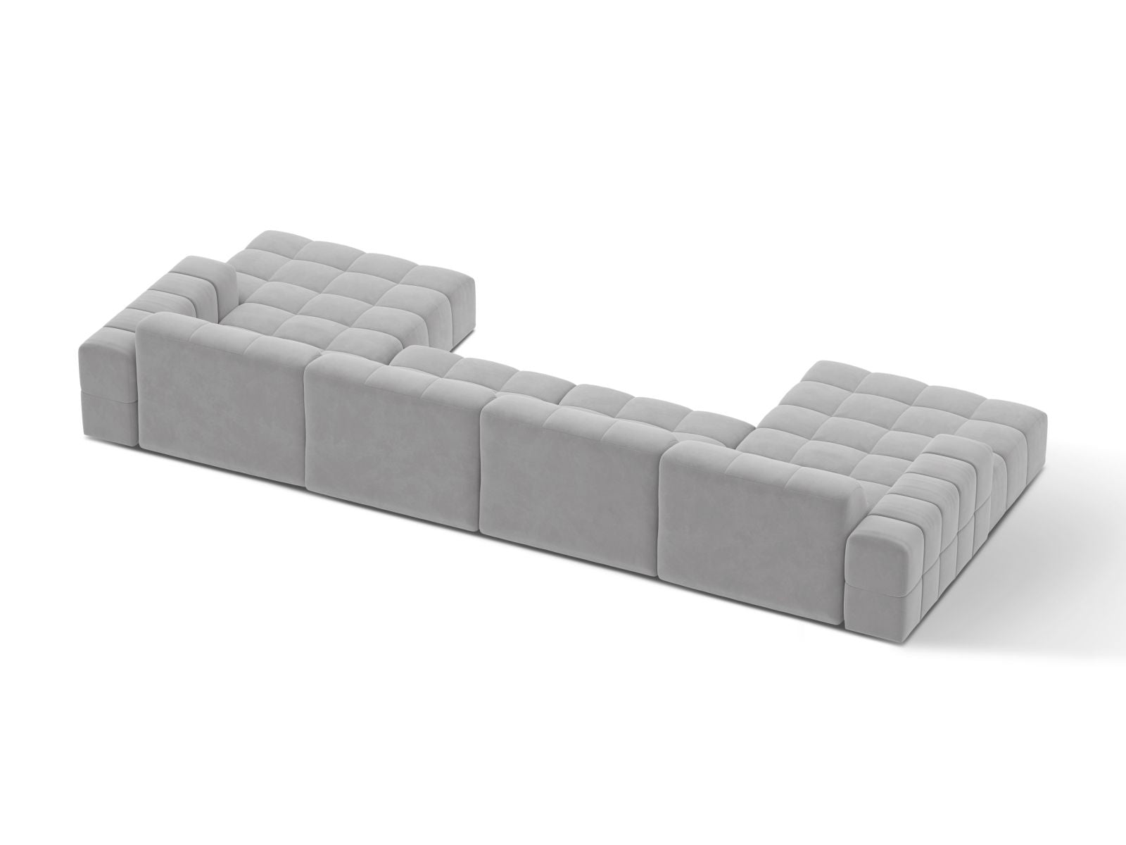 Sofa aksamitna panoramiczna 6-osobowa JENNIFER srebrny Bluvel – ujęcie tylne