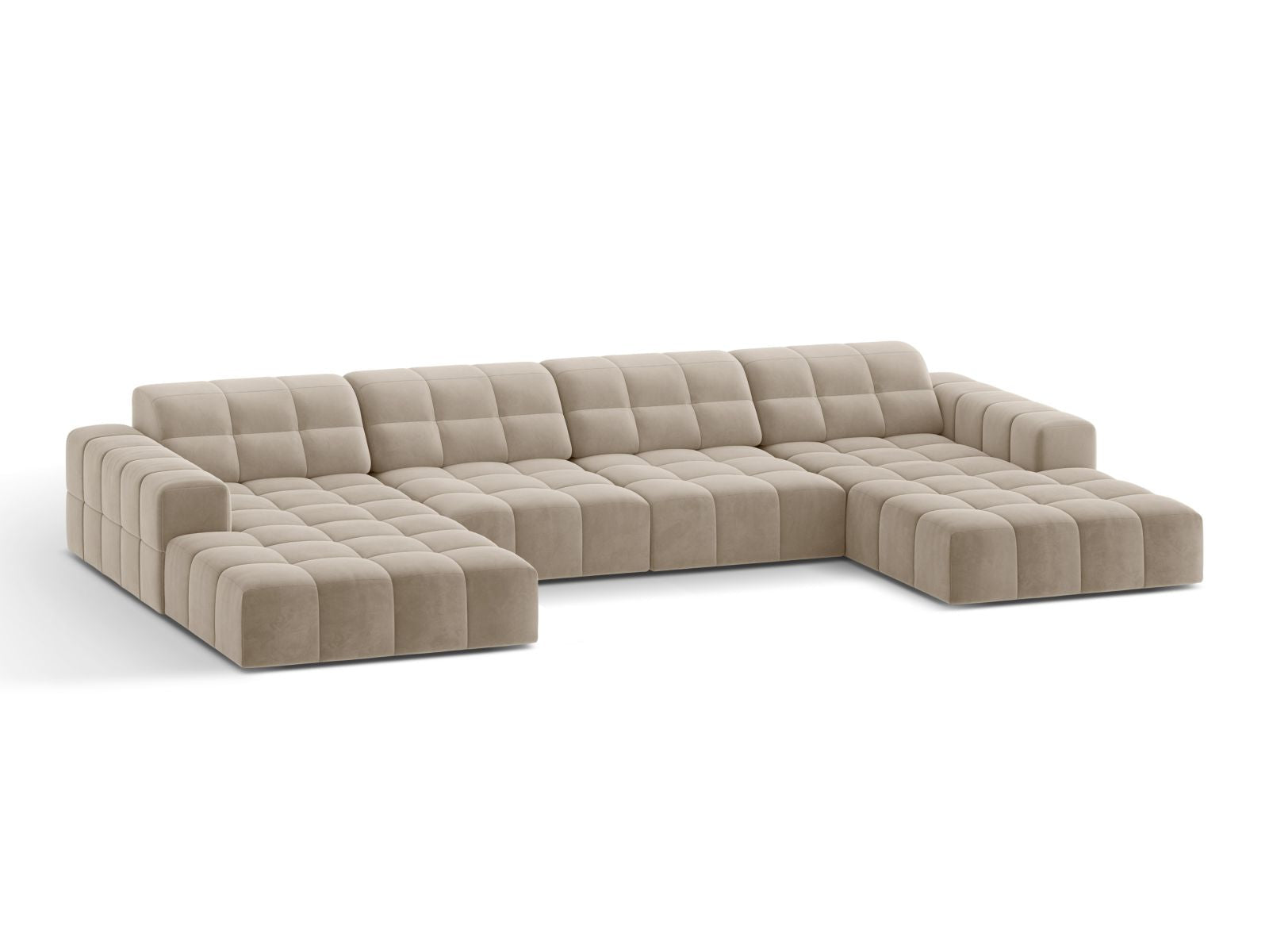 Sofa aksamitna panoramiczna 6-osobowa JENNIFER ciemnobeżowy Bluvel – ujęcie boczne