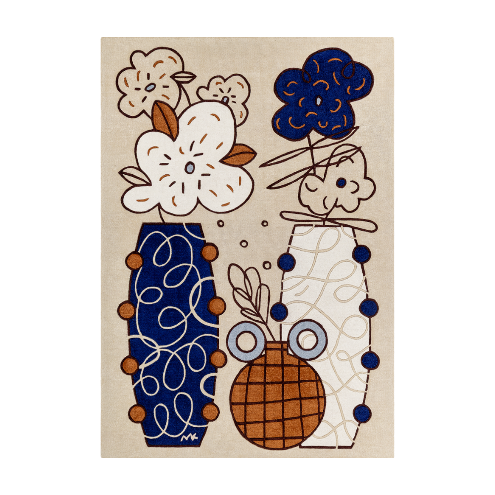 Teppich FLORENCE beige mit marineblauen und braunen Akzenten