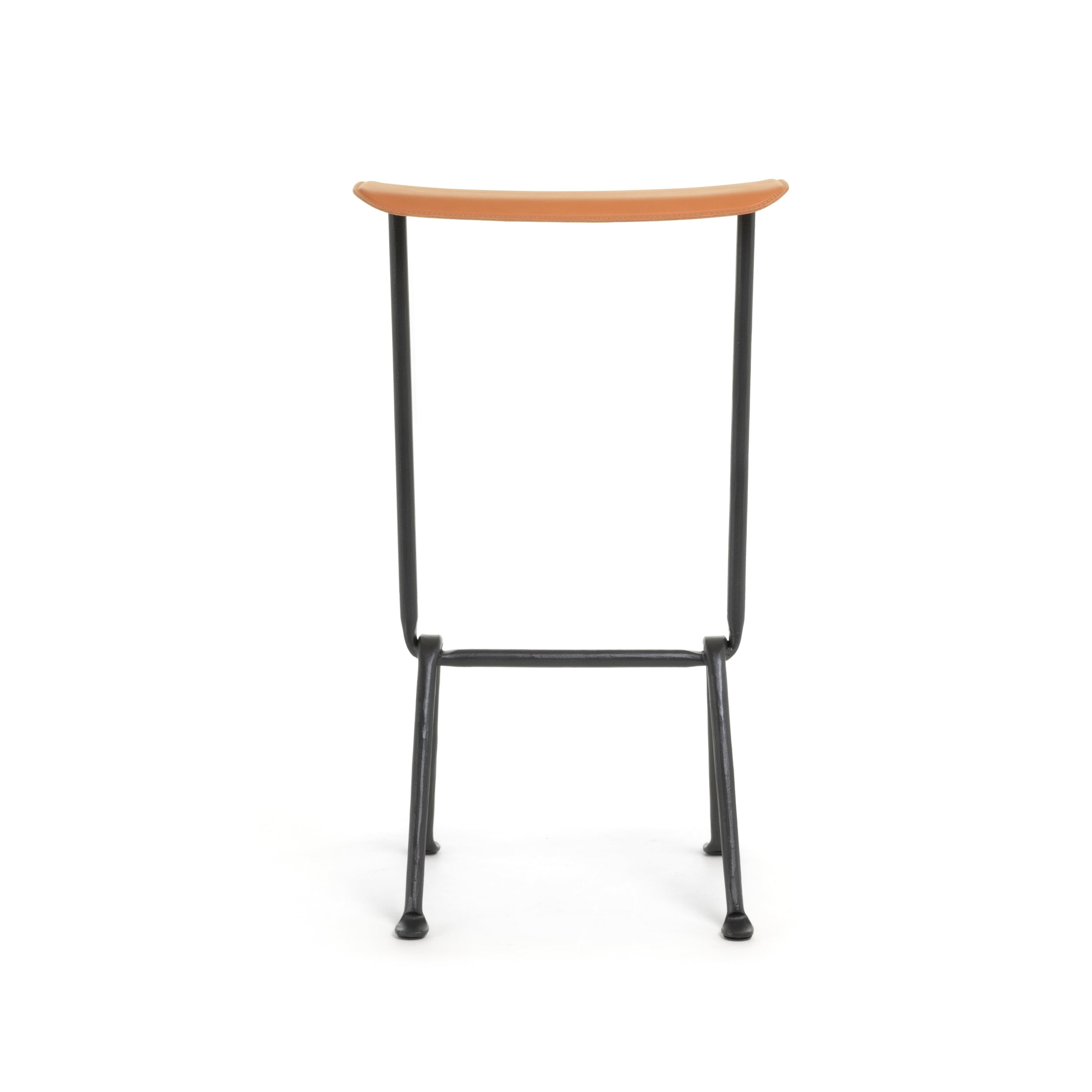 OFFICINA bar stool with an anthracite base and cognac leather seat