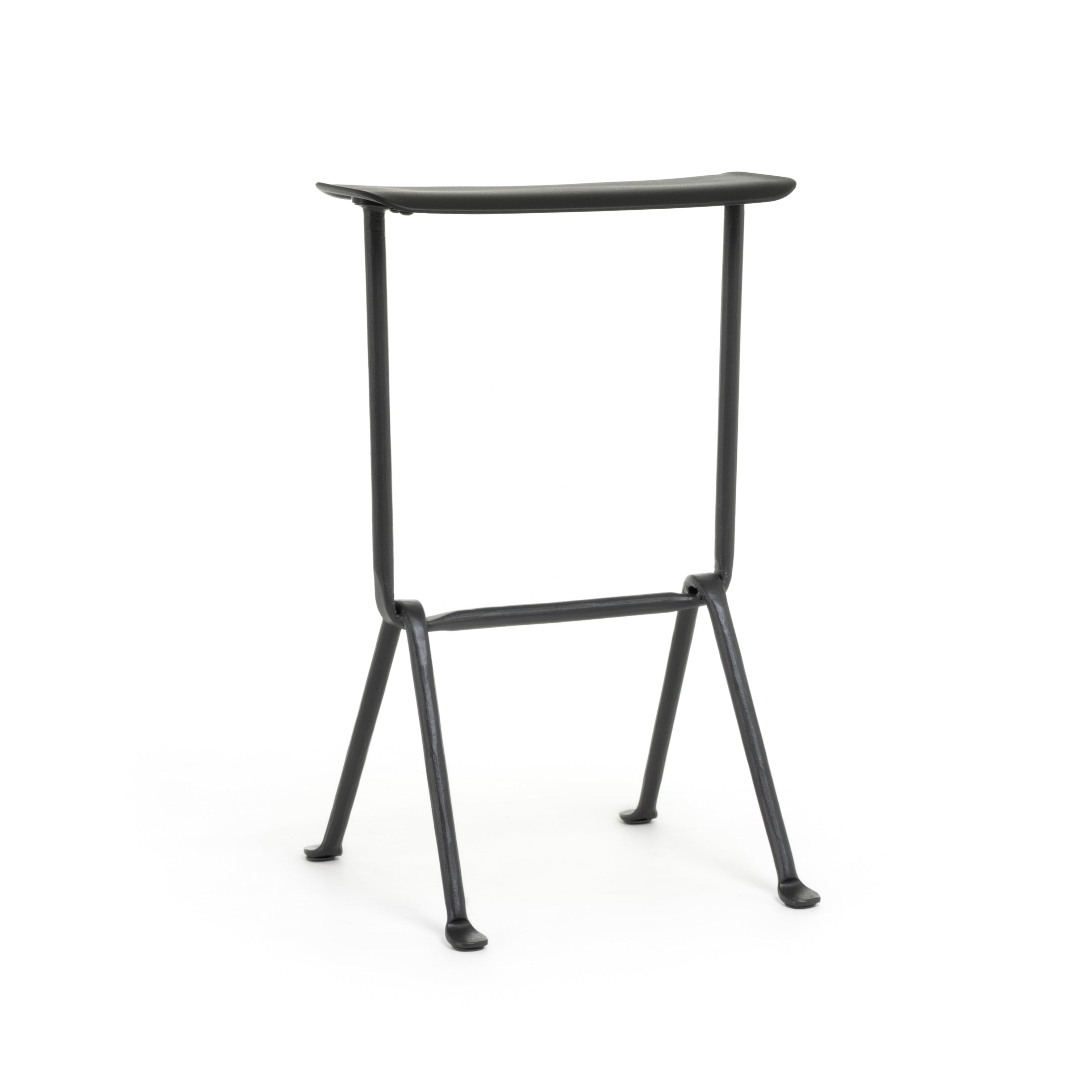 OFFICINA bar stool with an anthracite base and a black leather seat
