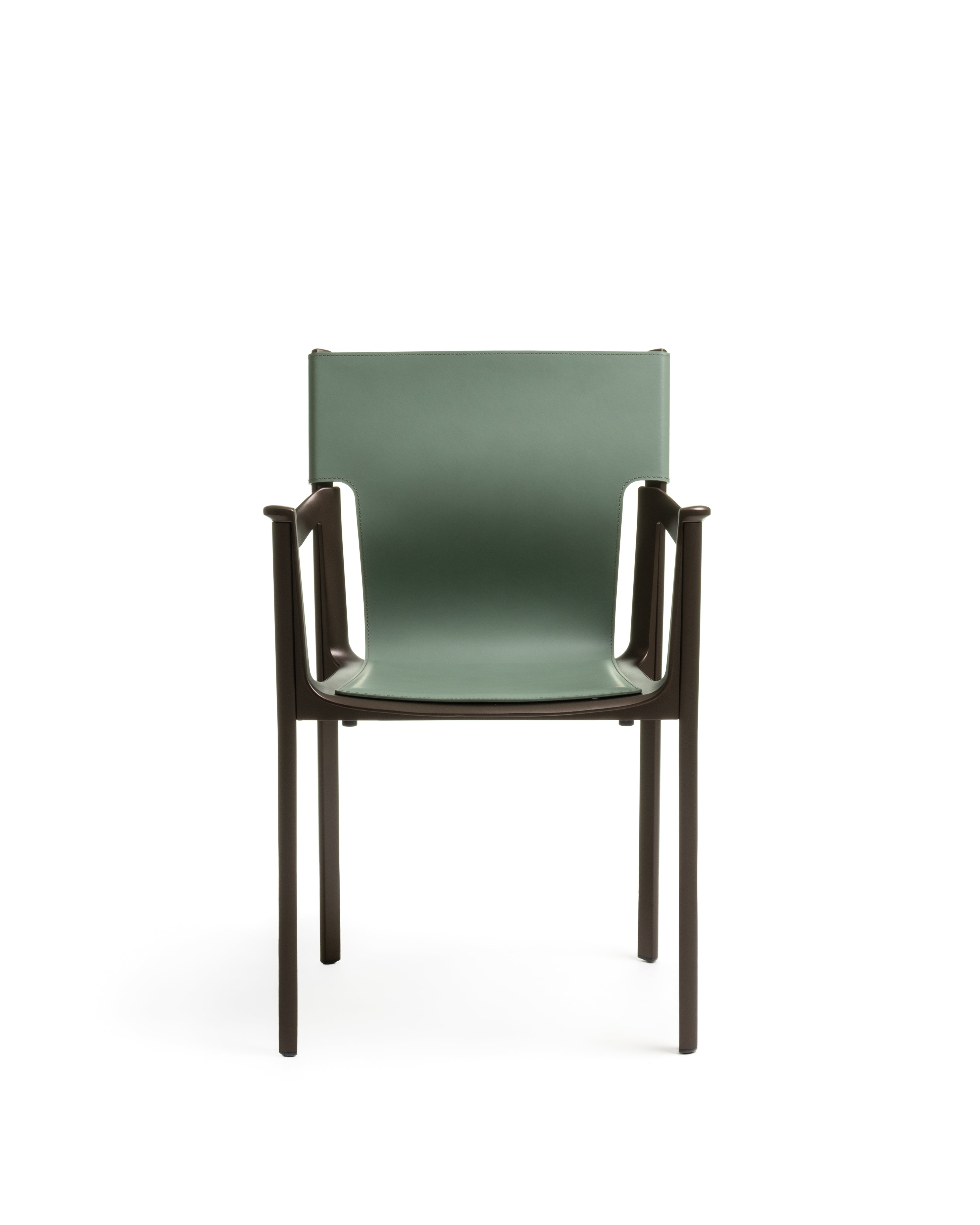 VENICE chair green leather with dark brown base