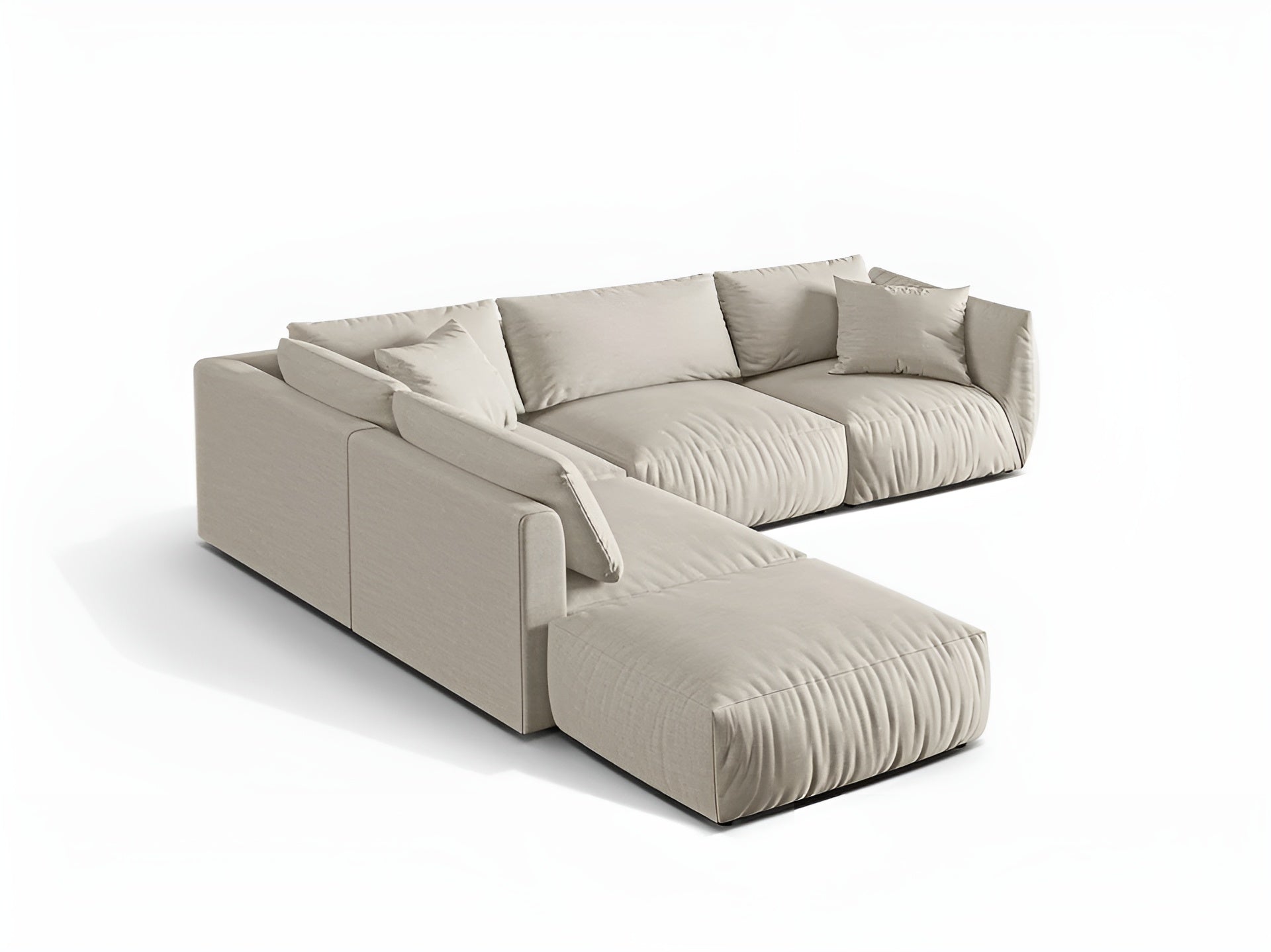 Modulares Ecksofa für 4 Personen, linksseitig, CHRIS, cremefarbener Chenille