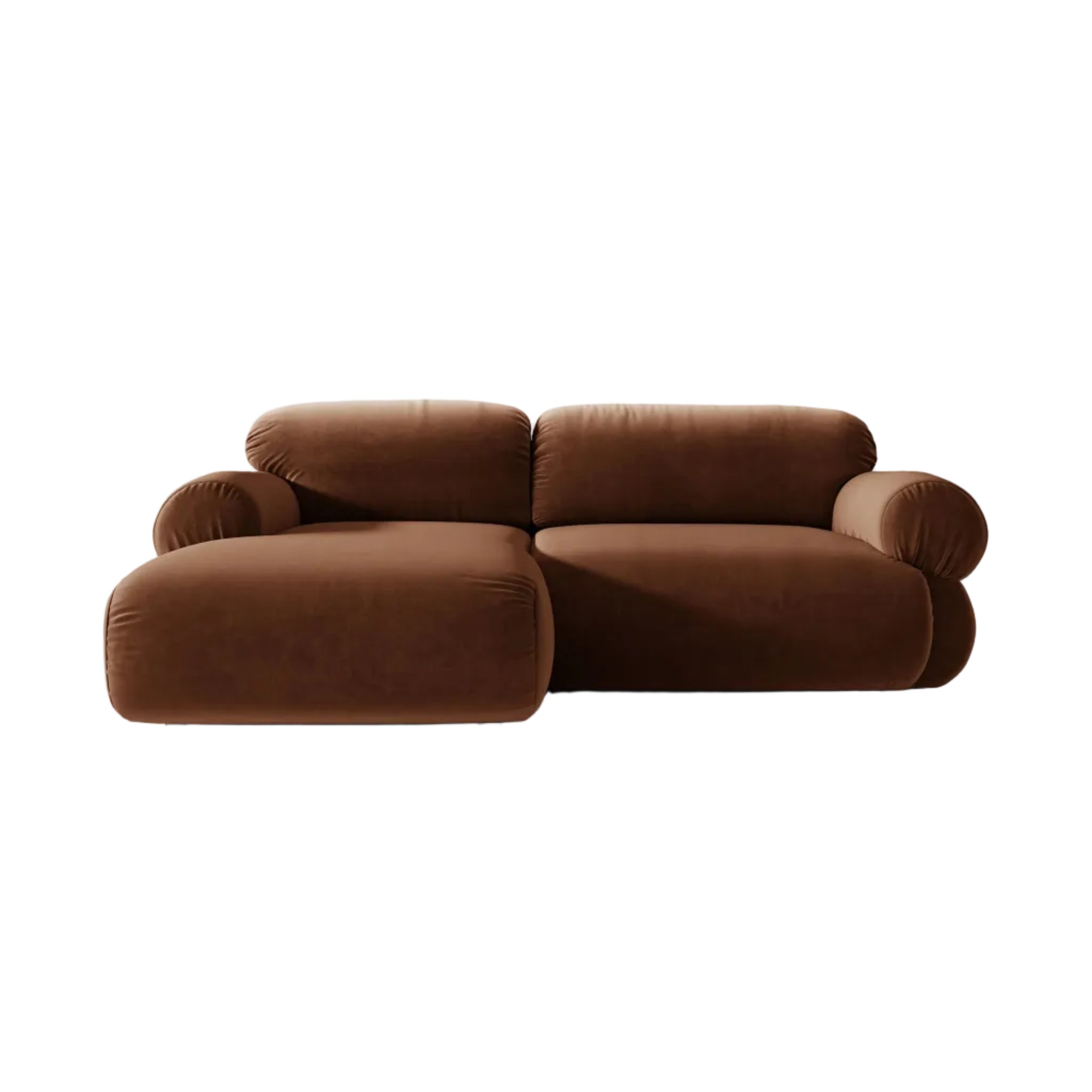 Zweisitzer-Ecksofa aus Samt links OPHELIA braun