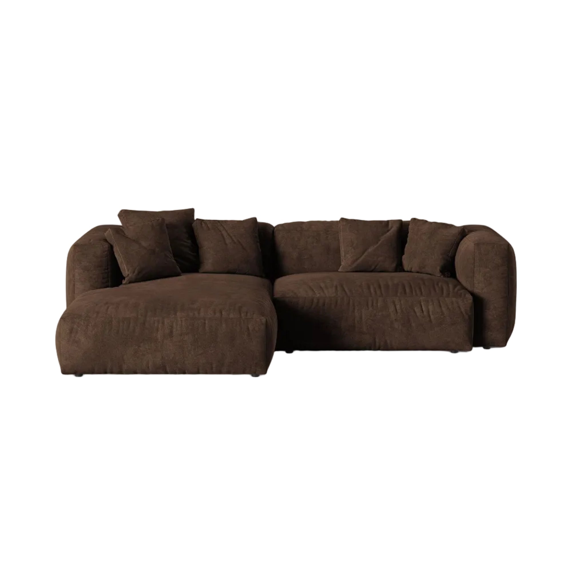 Samt-Ecksofa linksseitig für 2 Personen MARTINA XL schokoladenbraun