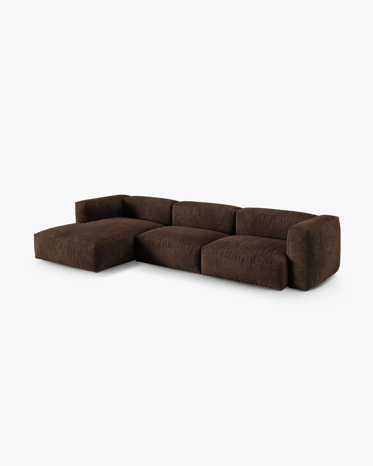 Linksseitige 3-Sitzer Samt-Eckcouch MARTINA XL schokoladenbraun