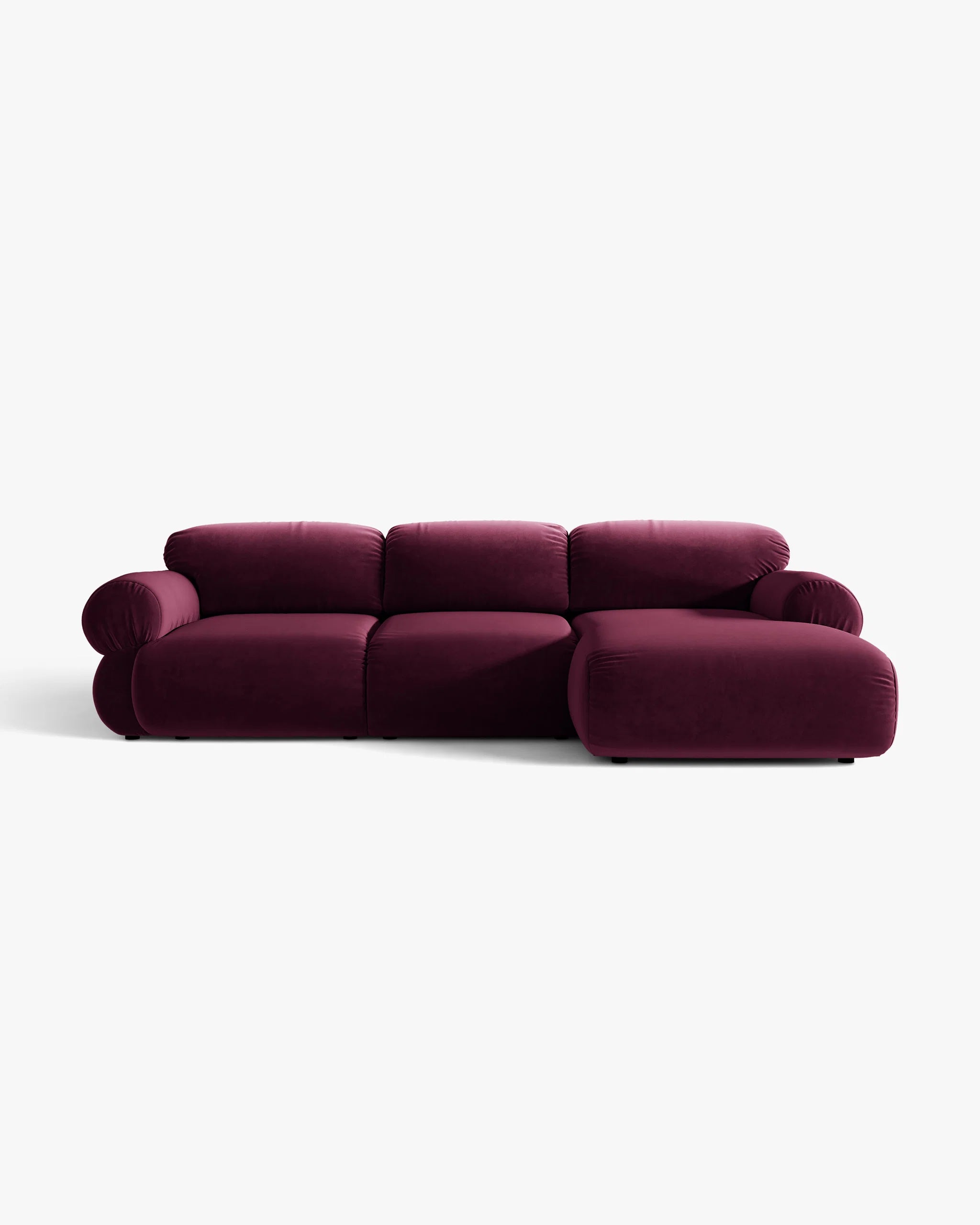 3-sitziger Samt-Ecksofa rechts OPHELIA in Burgunderrot