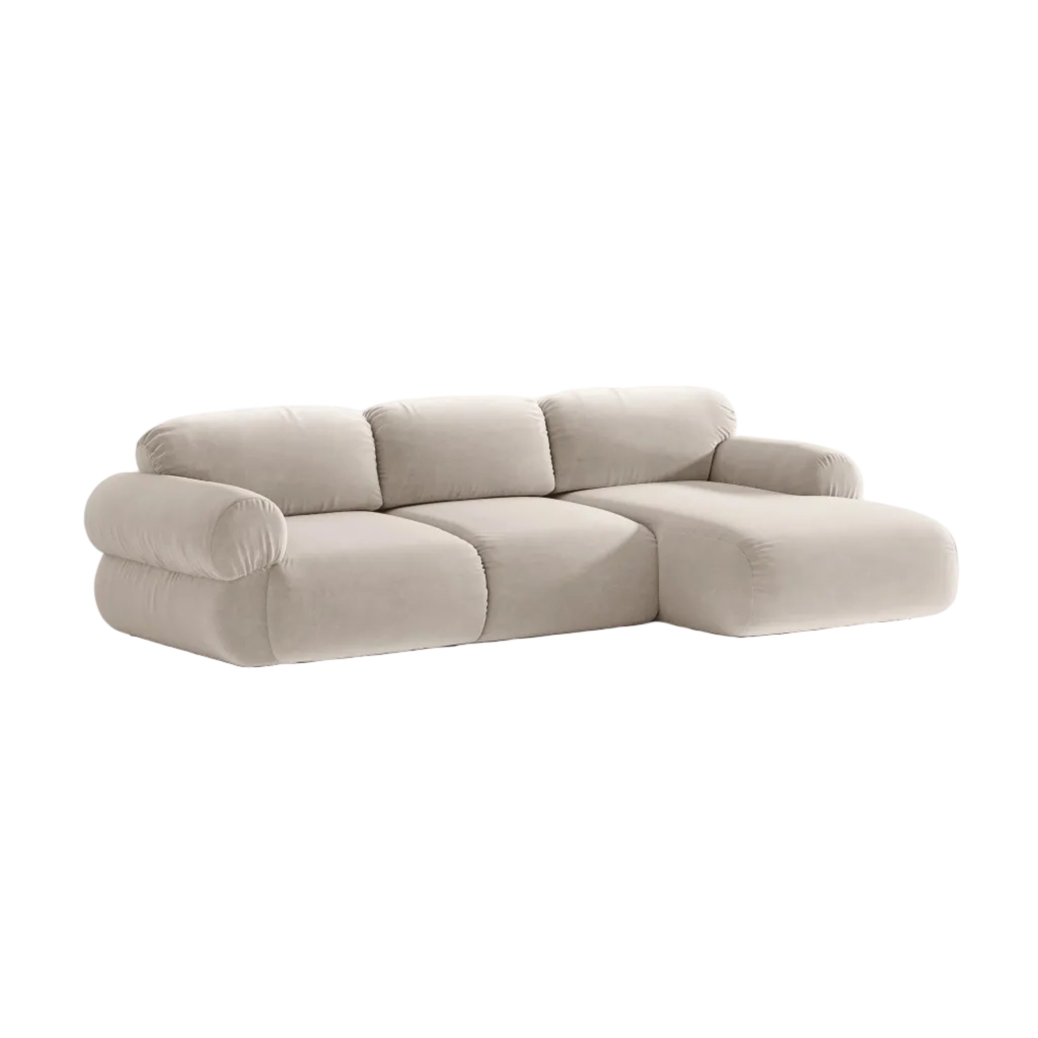 Beige 3-sitziger Samt-Ecksofa rechts OPHELIA