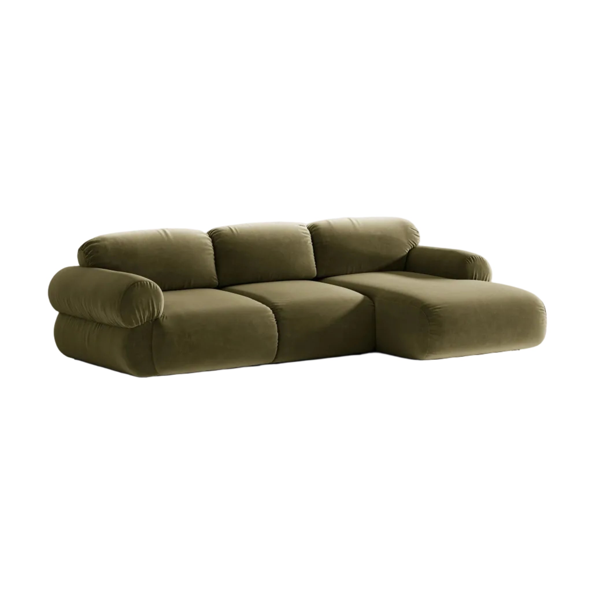 3-sitziger Samt-Ecksofa rechts OPHELIA olivgrün