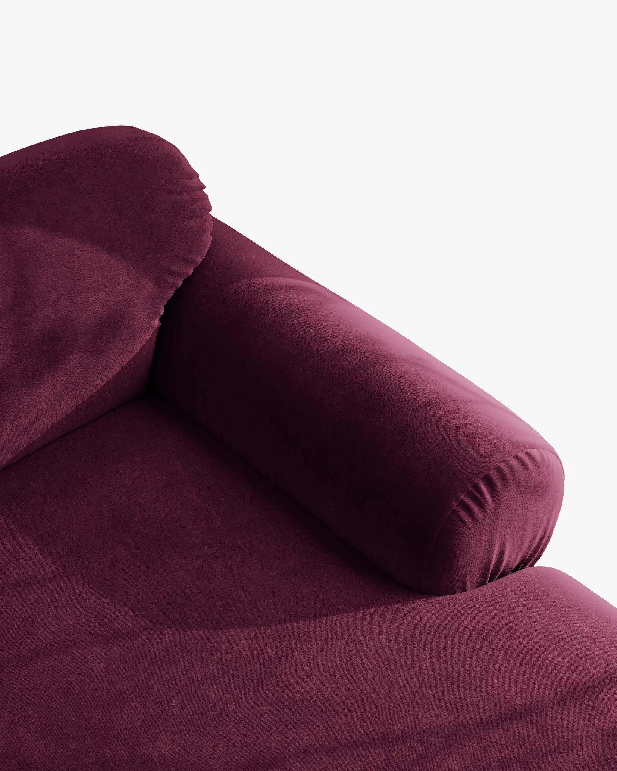 Panoramischer Samt-Ecksofa links OPHELIA in Burgunderrot
