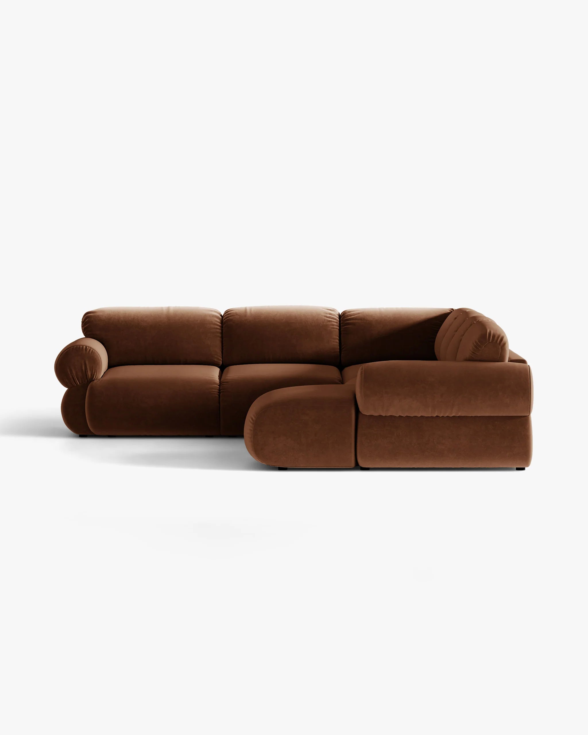 Panoramischer Samt-Ecksofa links OPHELIA in Braun