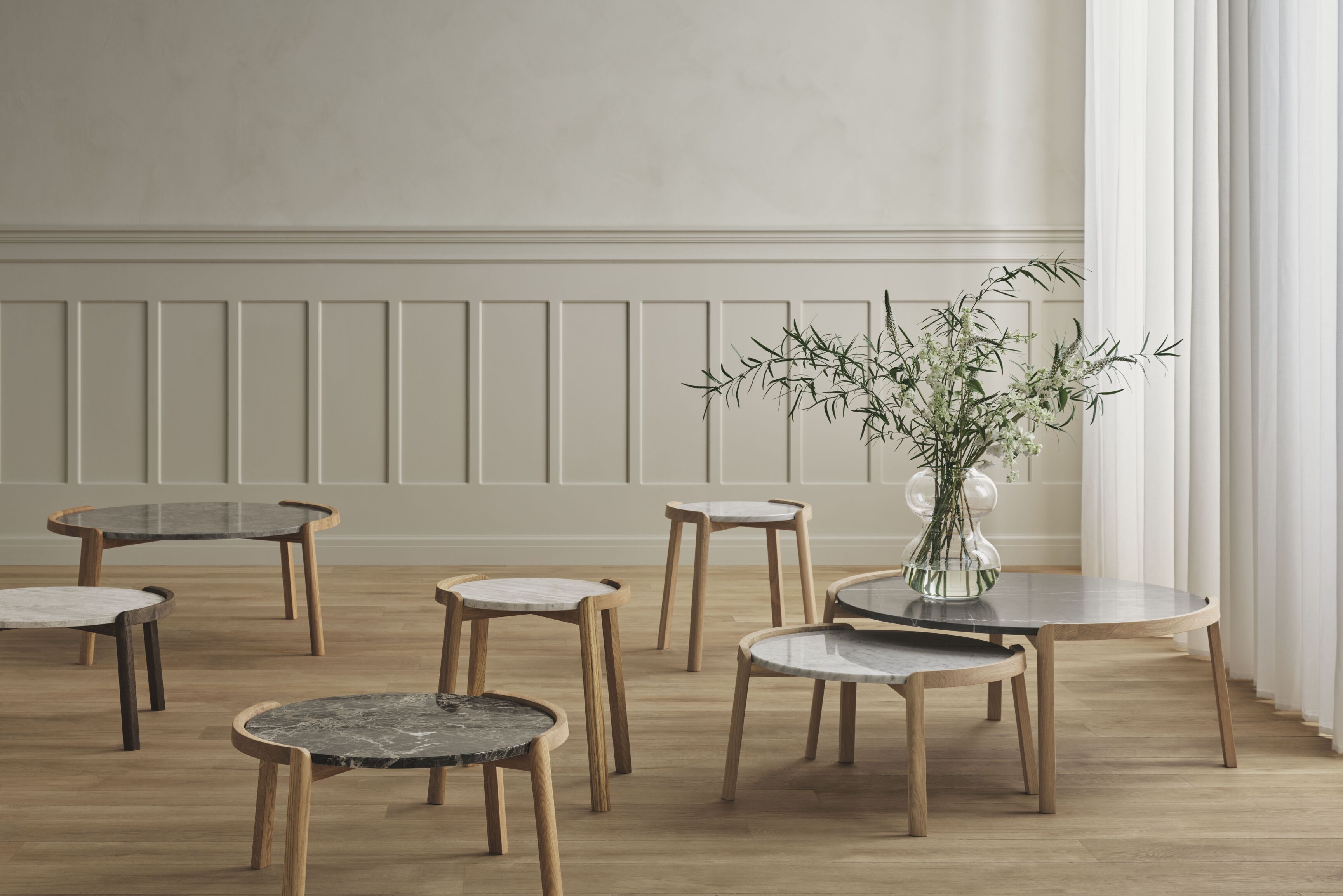 Couchtisch Mix Marmor mit gebleichtem Eichenholz