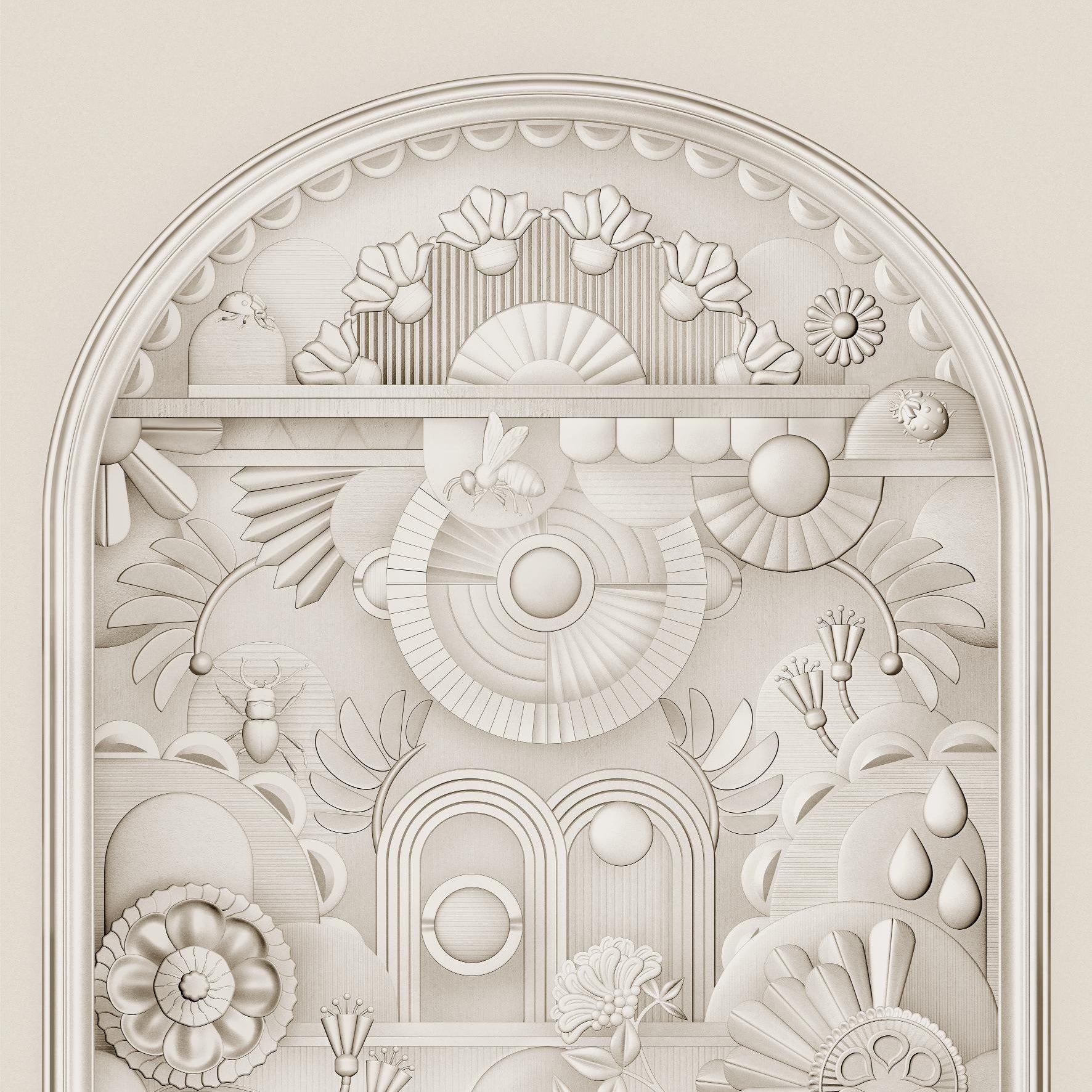 Art Deco Textile Mural in Arch Shape GREENHOUSE GATHERING ARCH Light Beige