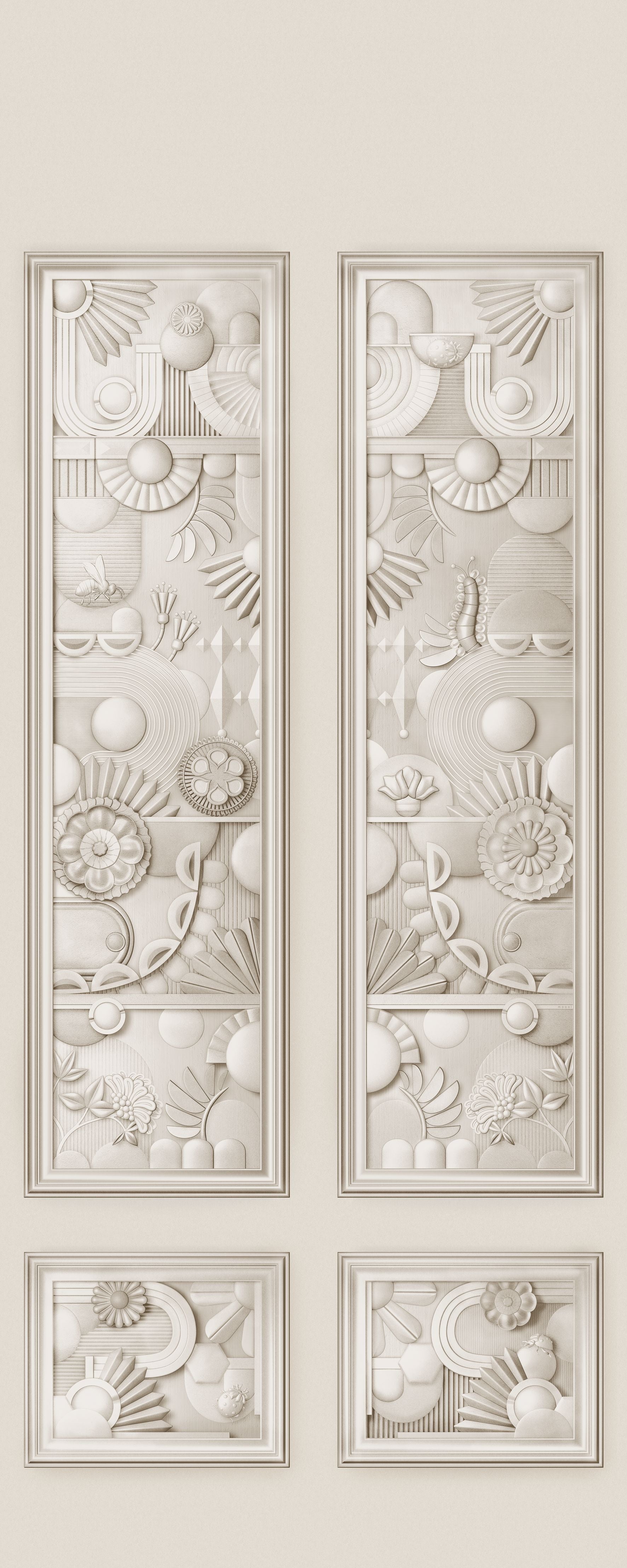 Art Deco textile mural GREENHOUSE GATHERING light beige