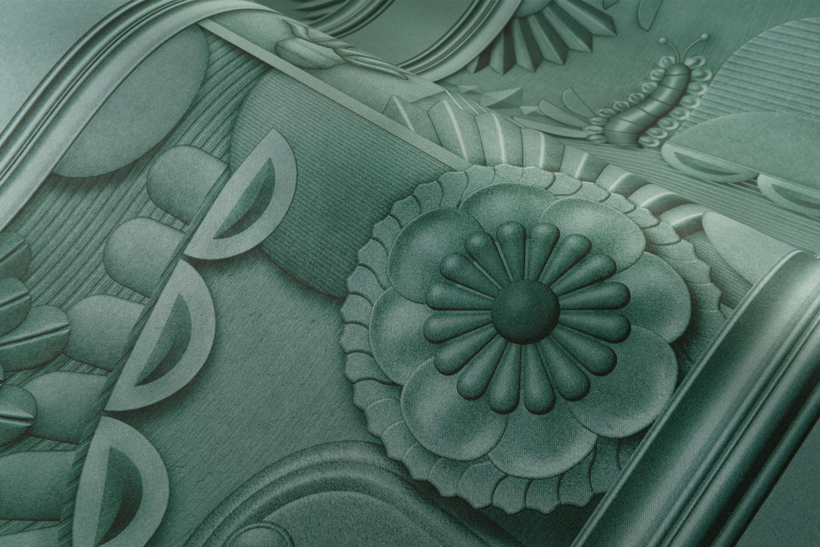 Art Deco Textile Mural GREENHOUSE GATHERING Dark Green