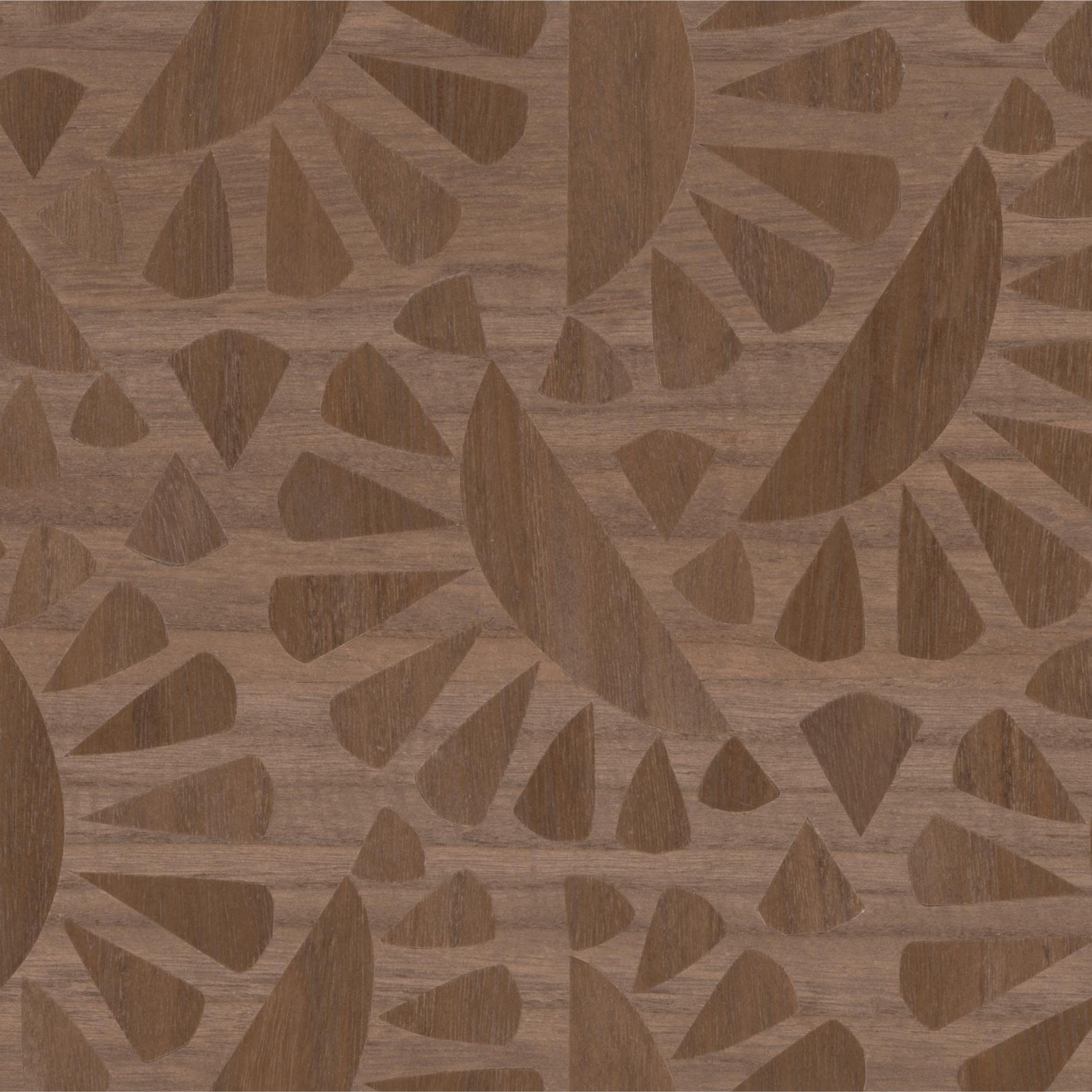 Veneered wallpaper with geometric pattern WOODBLOCK BEETLE FLORA brown