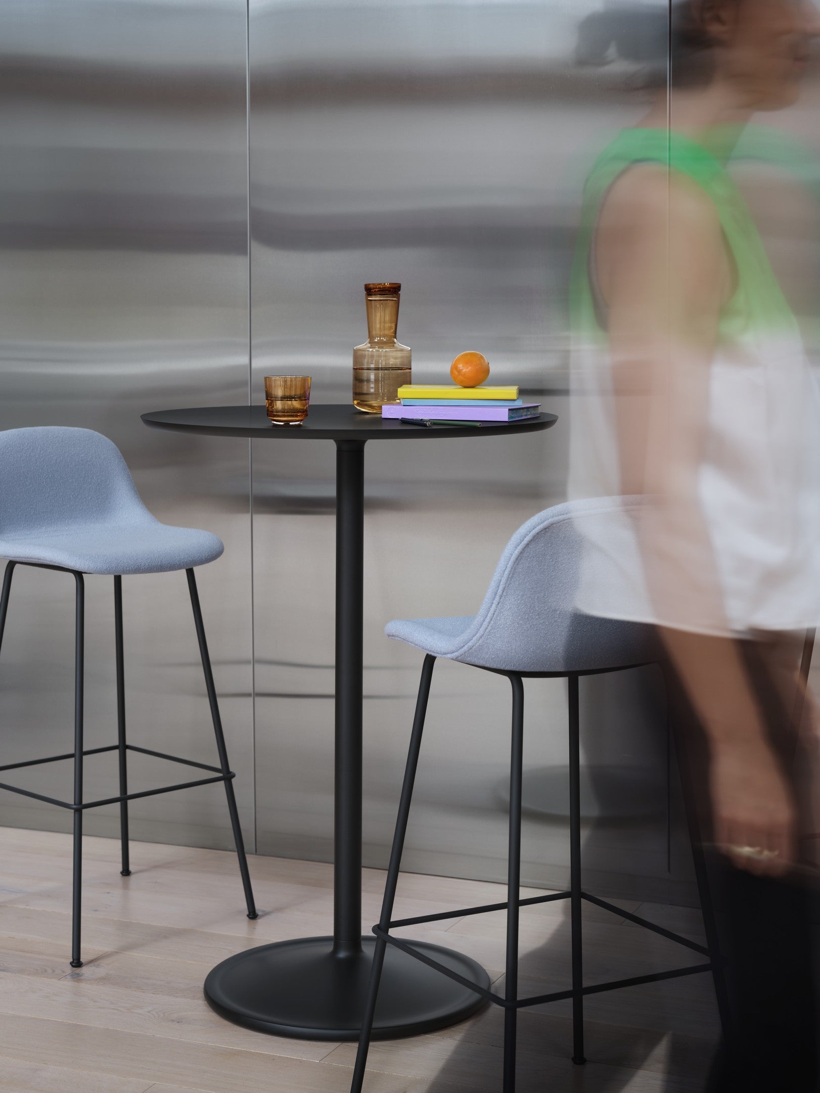 Personalized FIBER Bar Stool with Upholstered Seat and Steel Base