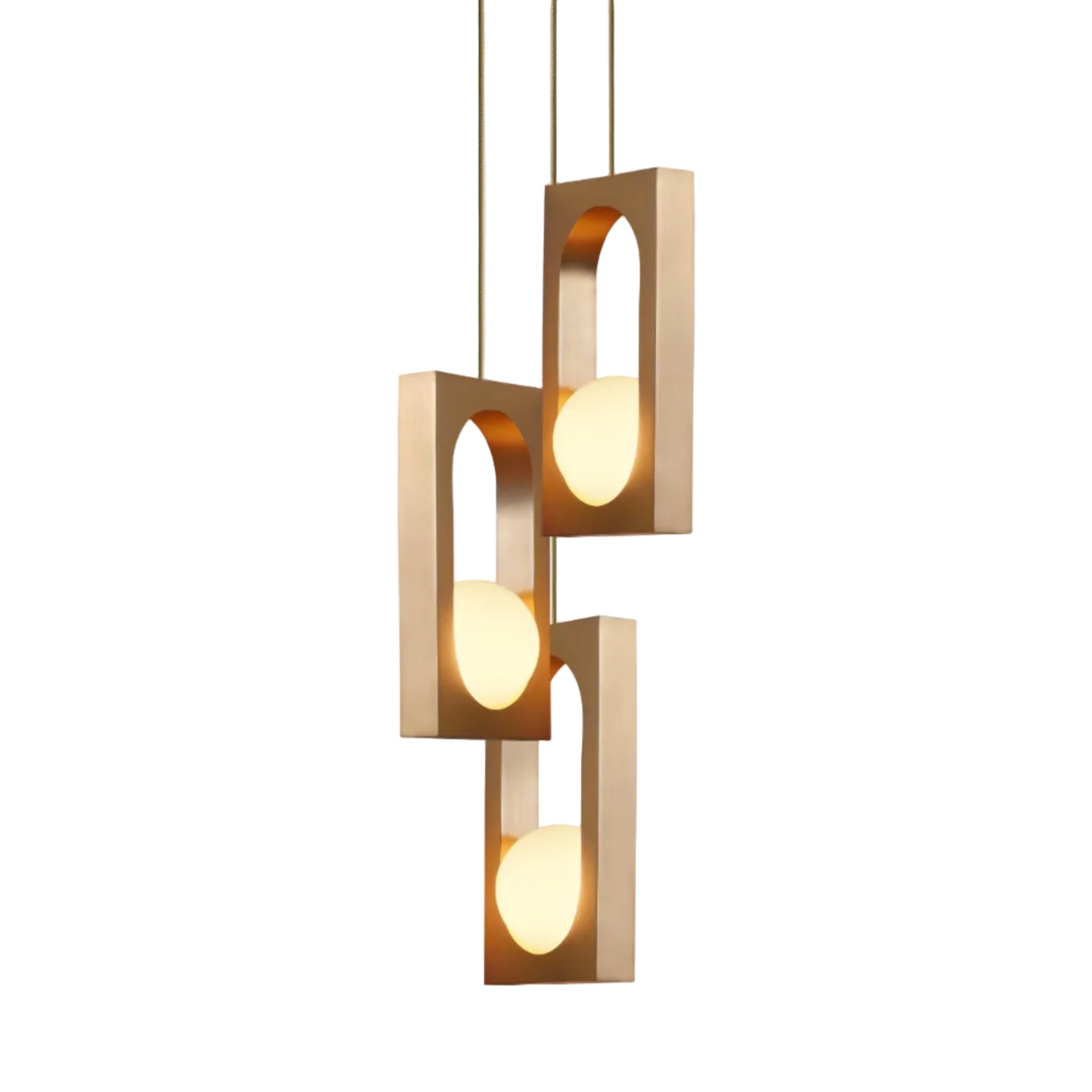 Pendelleuchte 3-flammig MYTHOS mit opalem Schirm und Messingdetails