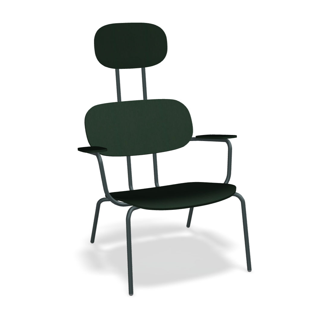 Fotel z zagłówkiem NEW SCHOOL LOUNGE ciemnozielona podstawa – .mdd