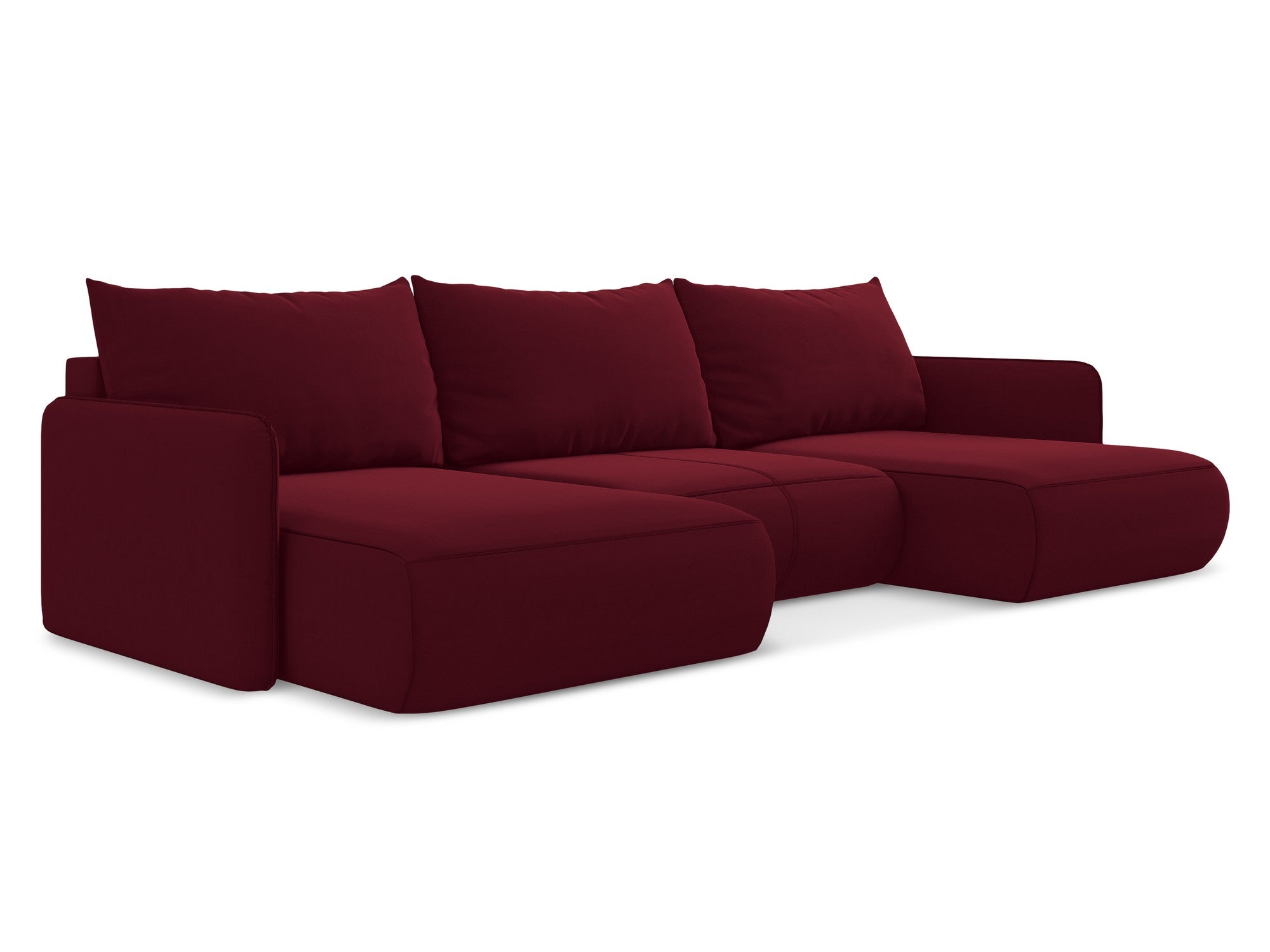 Burgundy Velvet Panoramic Corner Sofa with Sleeping Function NANEA