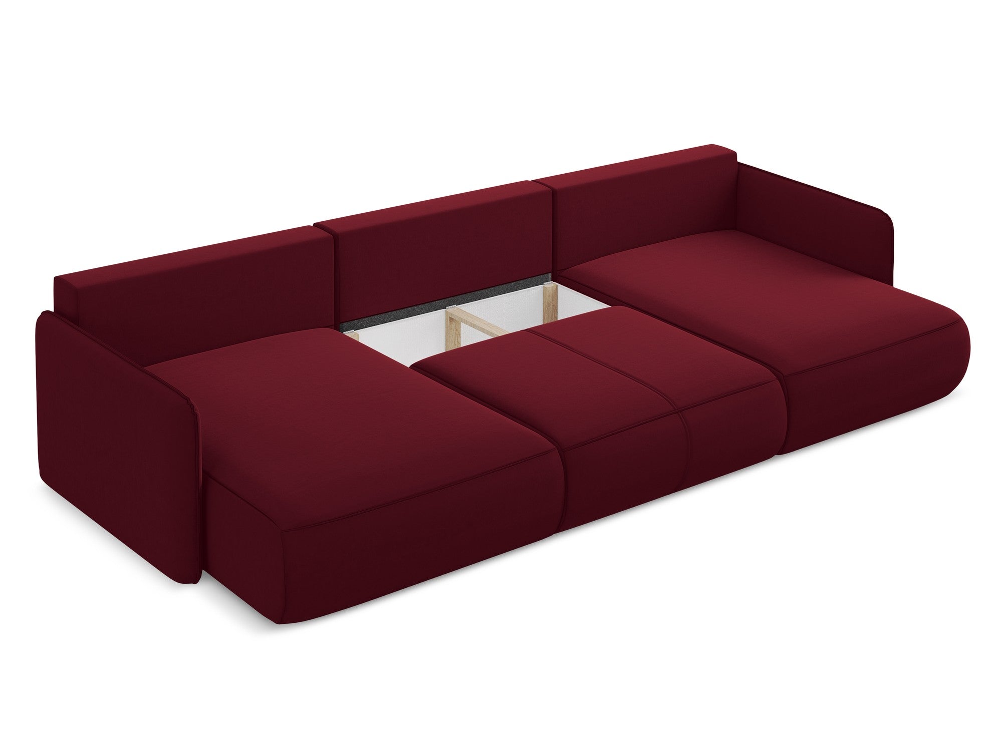Burgundy Velvet Panoramic Corner Sofa with Sleeping Function NANEA