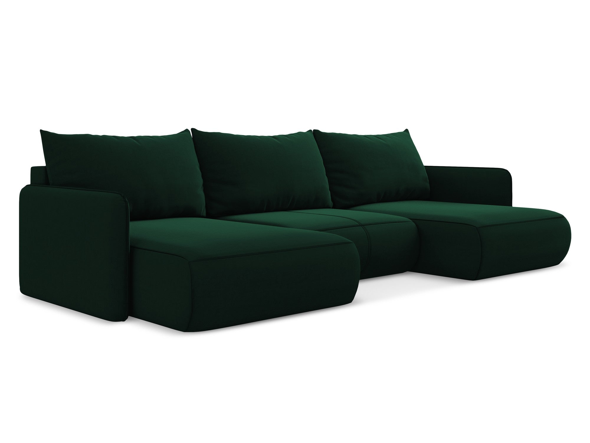 Velvet panoramic corner sofa with sleeping function NANEA in bottle green