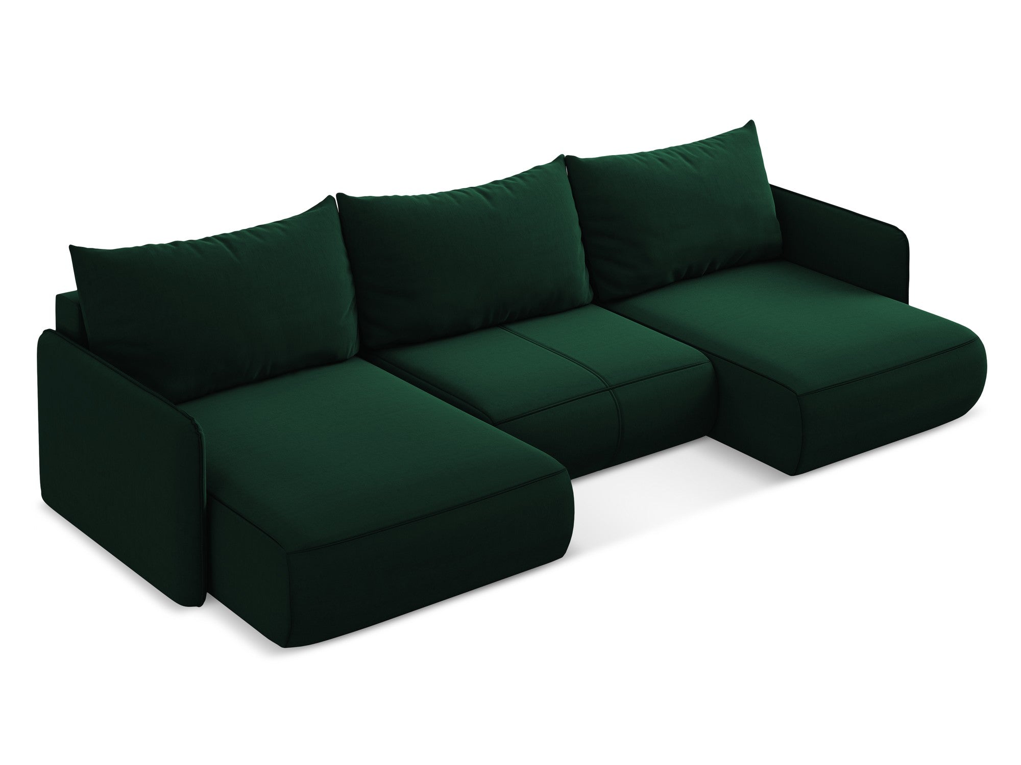 Velvet panoramic corner sofa with sleeping function NANEA in bottle green