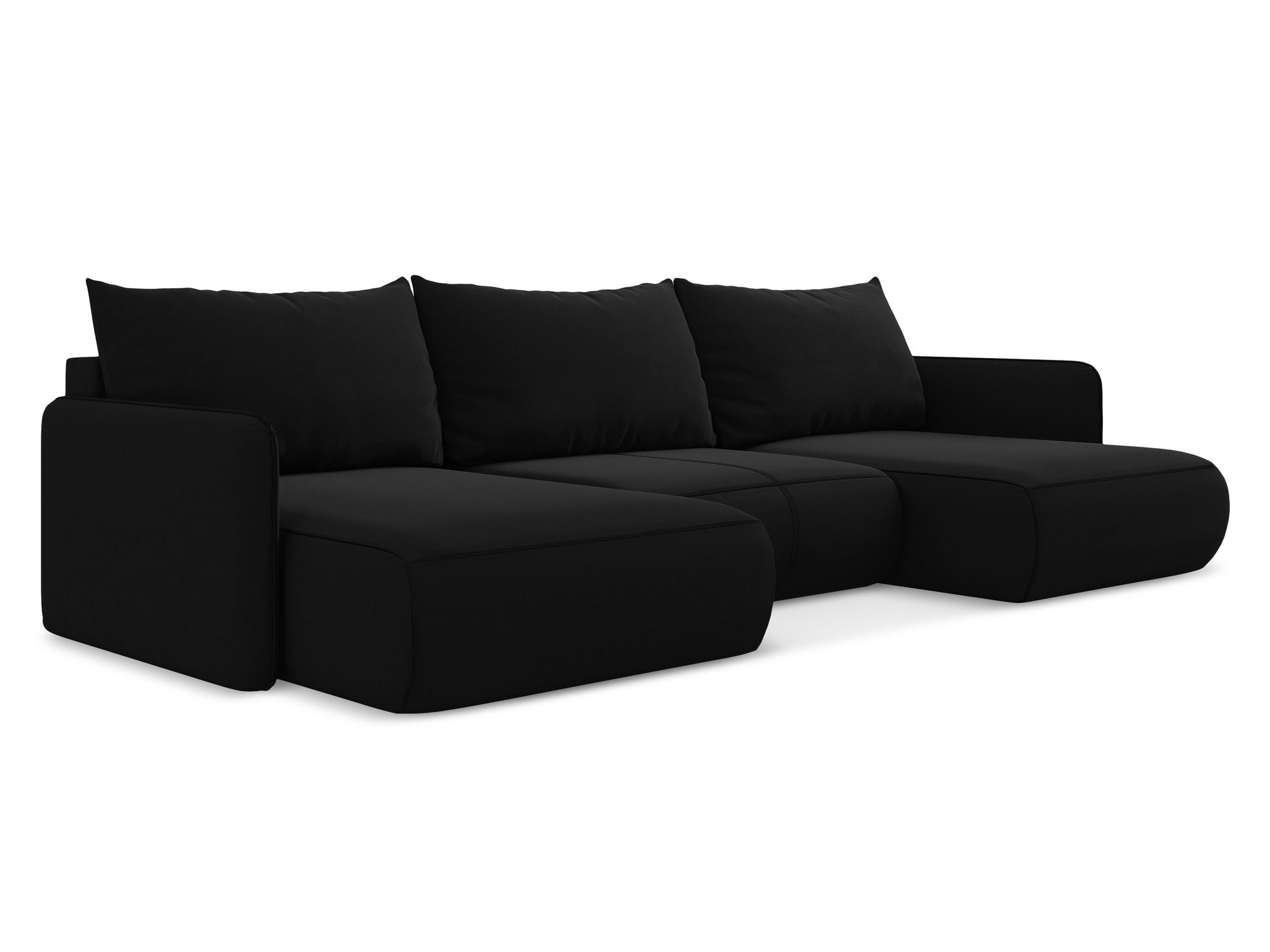 Panoramischer Samt-Ecksofa mit Schlaf-Funktion NANEA schwarz