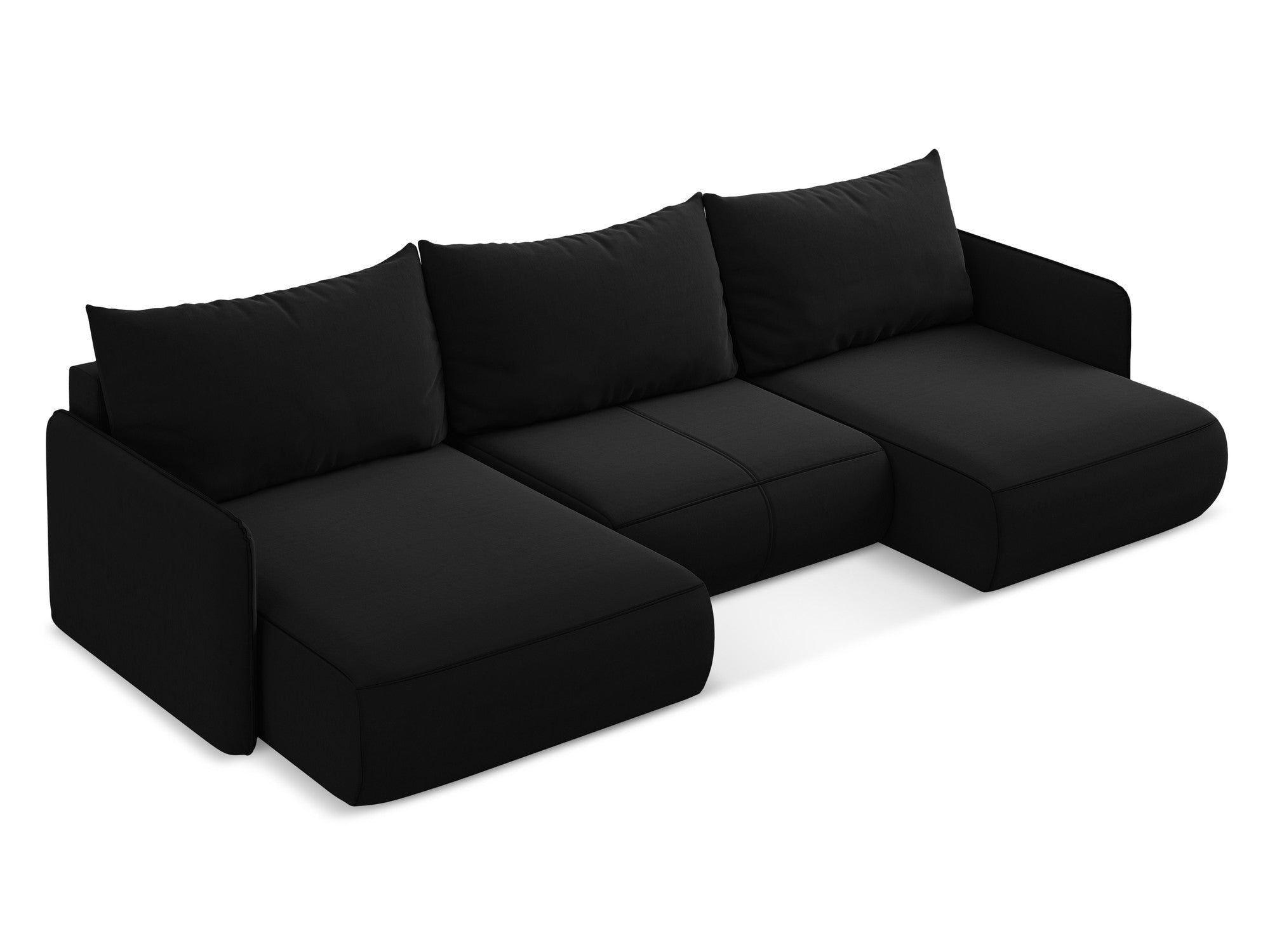 Panoramischer Samt-Ecksofa mit Schlaf-Funktion NANEA schwarz