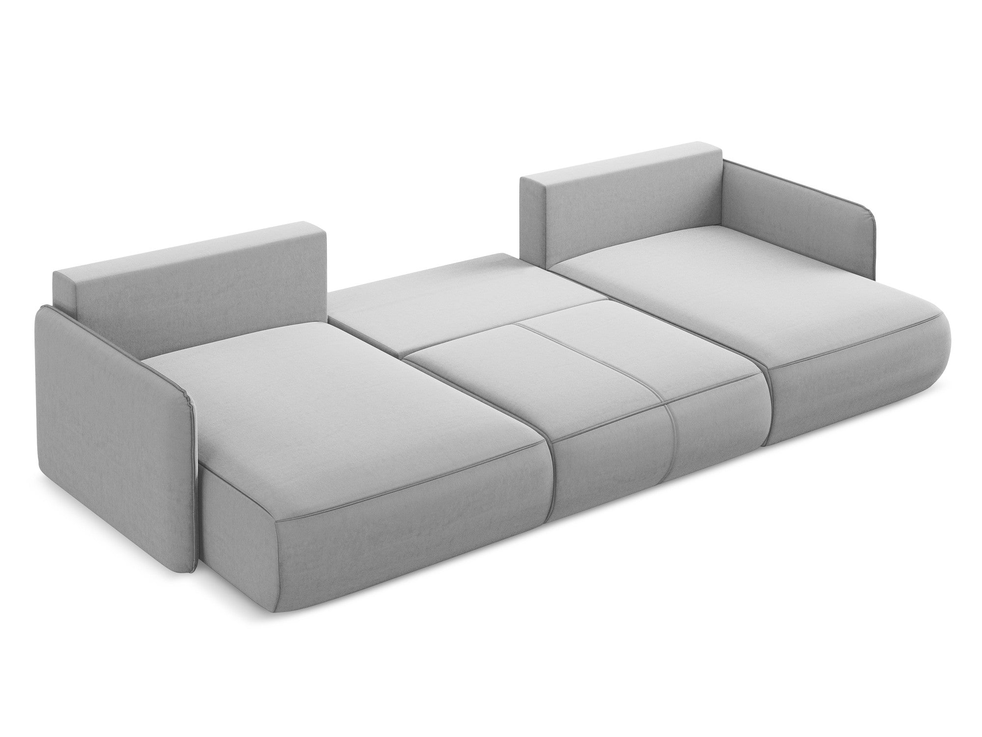 Gray velvet panoramic corner sofa with sleeping function NANEA