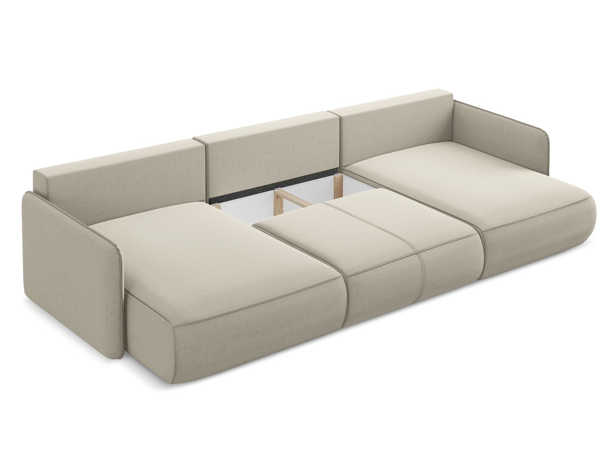 Velvet panoramic corner sofa with sleeping function NANEA pearl