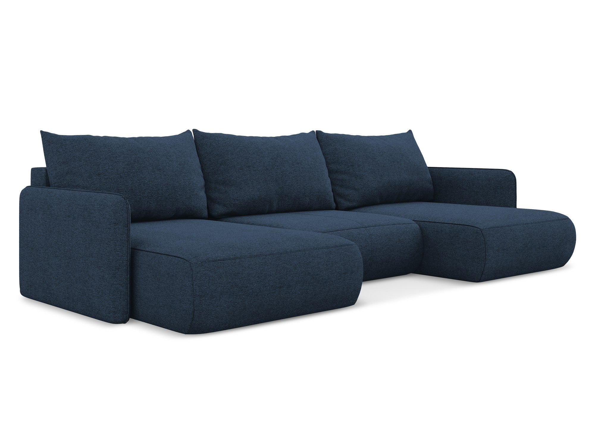Panoramawinkelsofa mit Schlaffunktion NANEA königsblaues Chenille