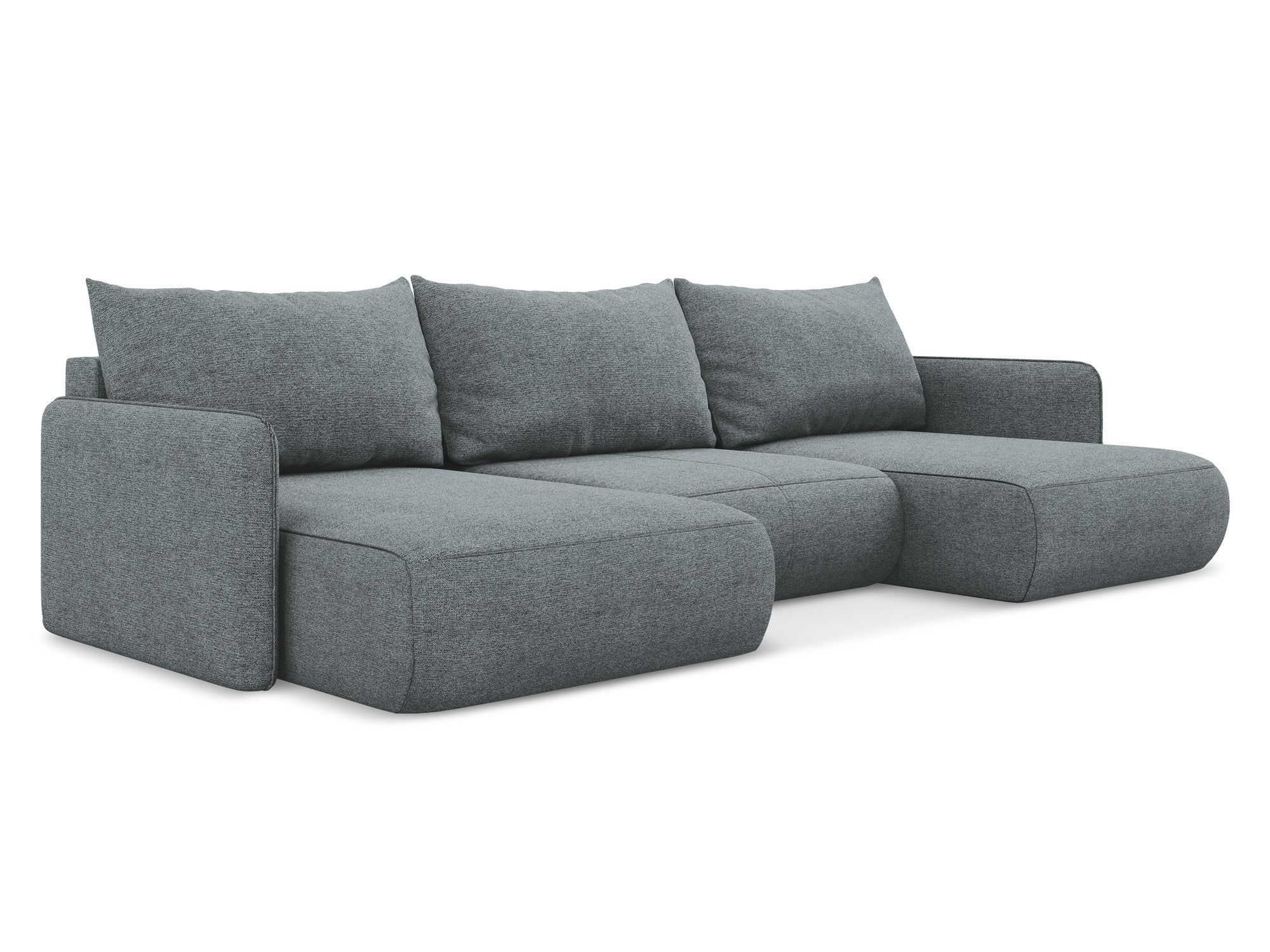 Panoramawinkelsofa mit Schlaffunktion NANEA in jeansblauem Chenille