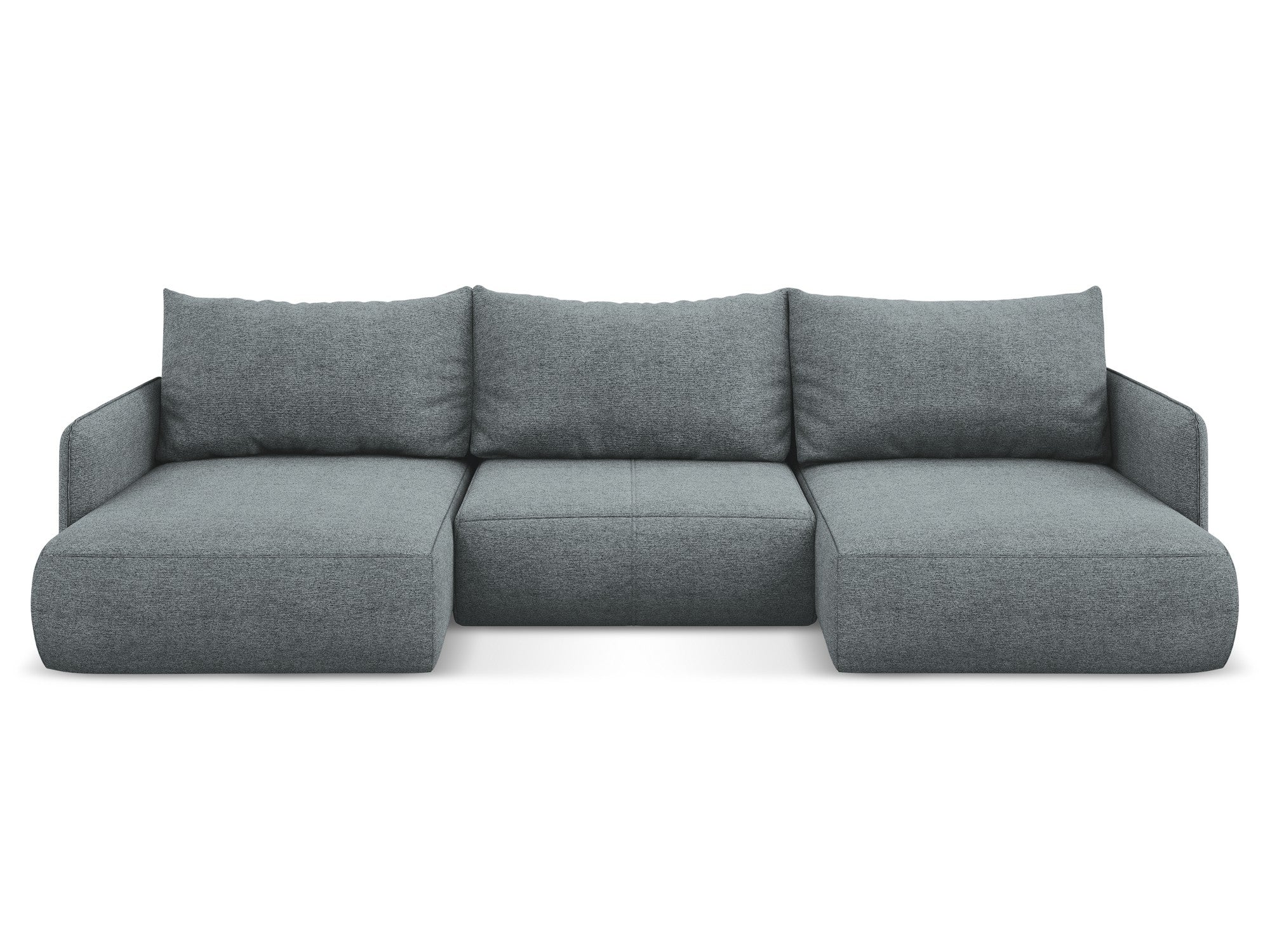 Panoramawinkelsofa mit Schlaffunktion NANEA in jeansblauem Chenille