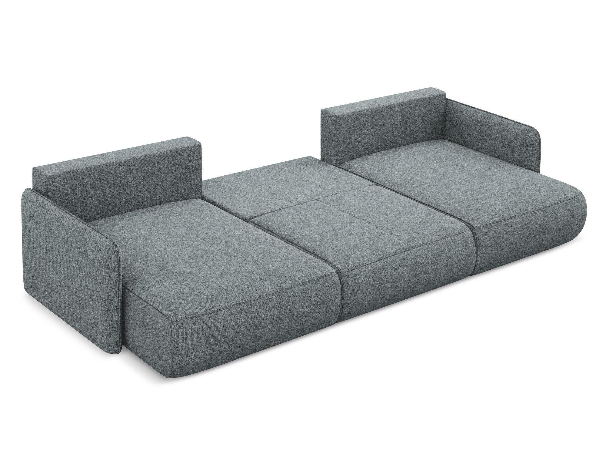 Panoramawinkelsofa mit Schlaffunktion NANEA in jeansblauem Chenille